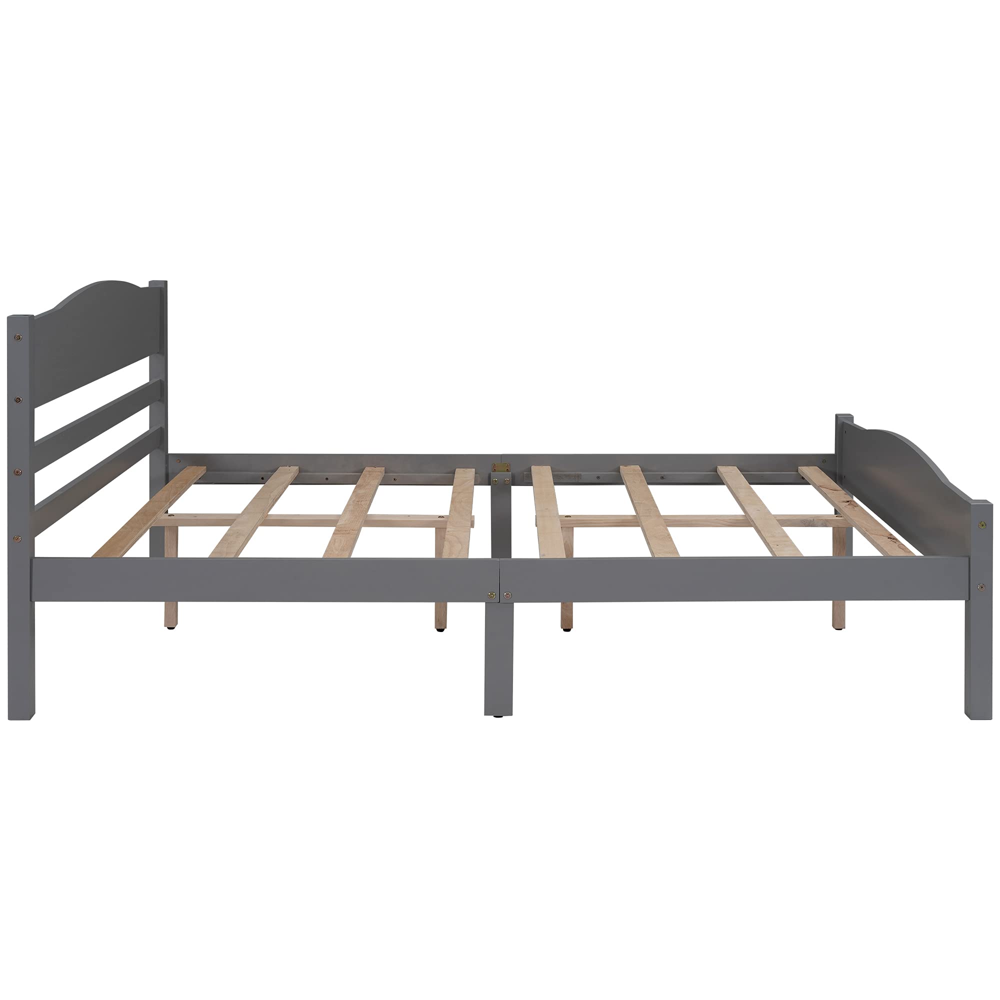 Modern Wood Platform Bed Frame with Horizontal Strip Hollow Headboard & Footboard, Full Size Gray - Sturdy Center Support for Bedroom, Guest Room, or Dorm