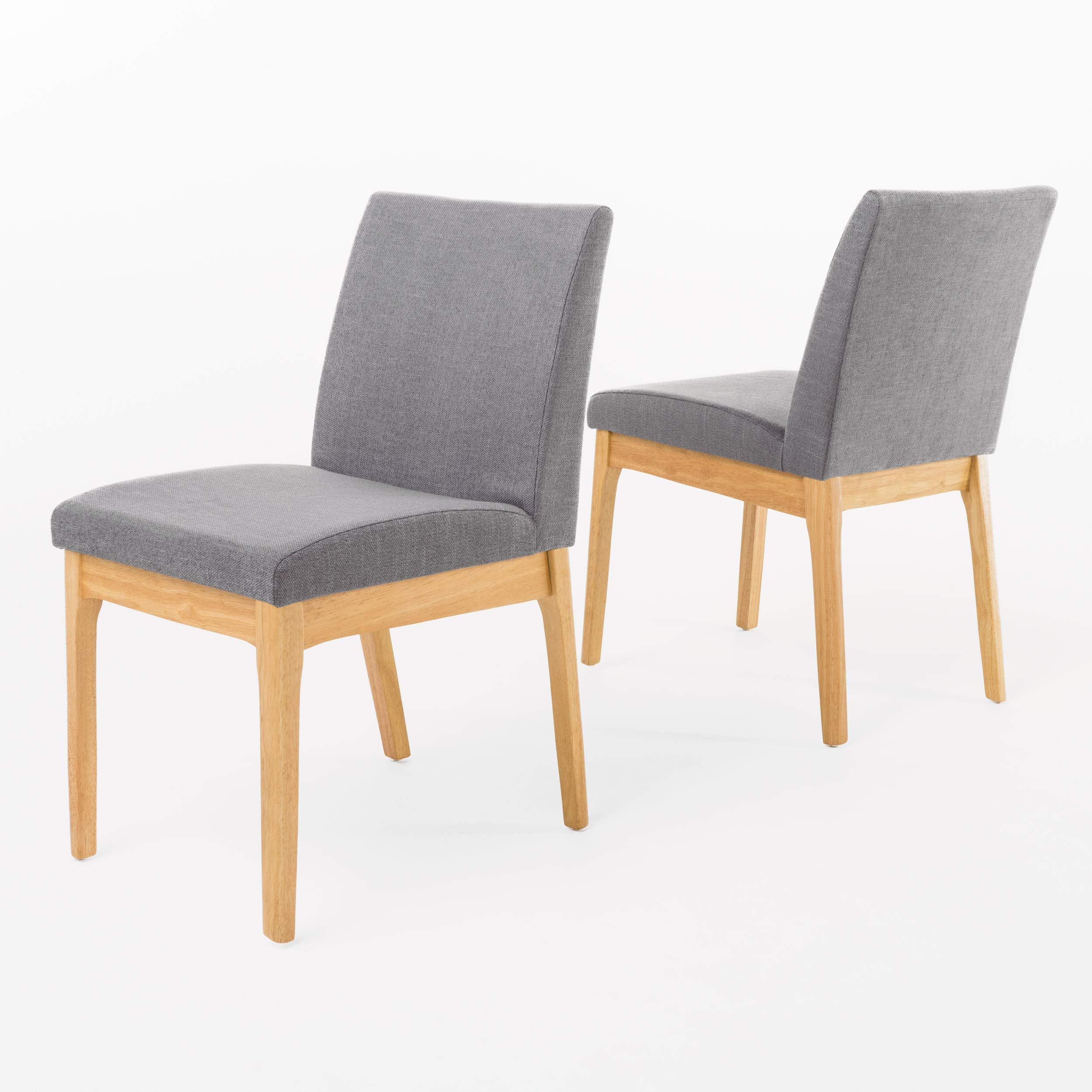 Kwame Fabric & Oak Finish Dining Chairs Set of 2, Dark Grey - Modern Kitchen & Dining Room Furniture for Home & Restaurant Use