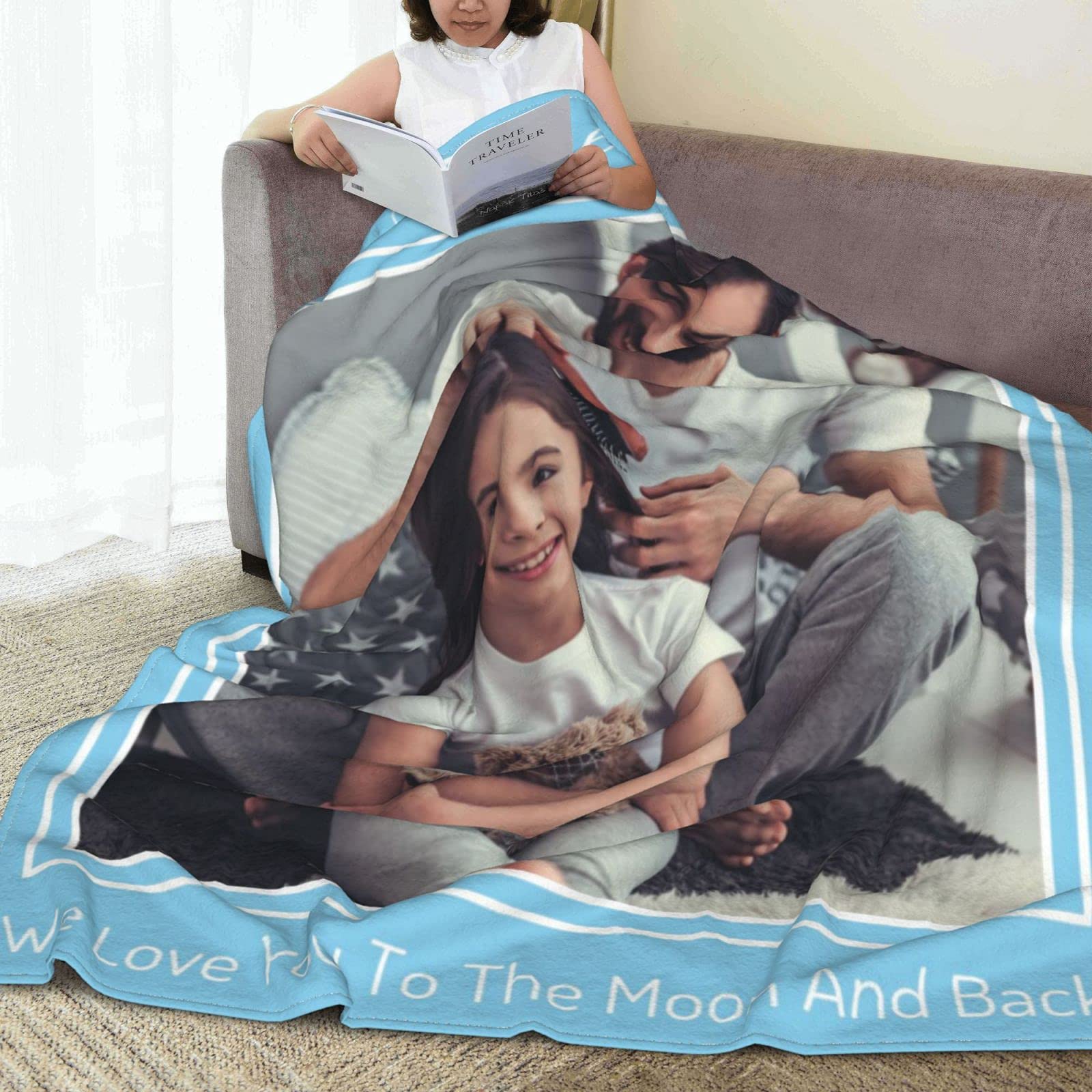 Custom Photo Blanket Personalized with Your Picture & Text - Soft Fleece Throw Blanket Gift for Dad, Mom, Grandpa - Perfect for Father's Day, Birthday & Anniversary Presents - Cozy Home Decor, Couch Snuggling & Memory Keepsake