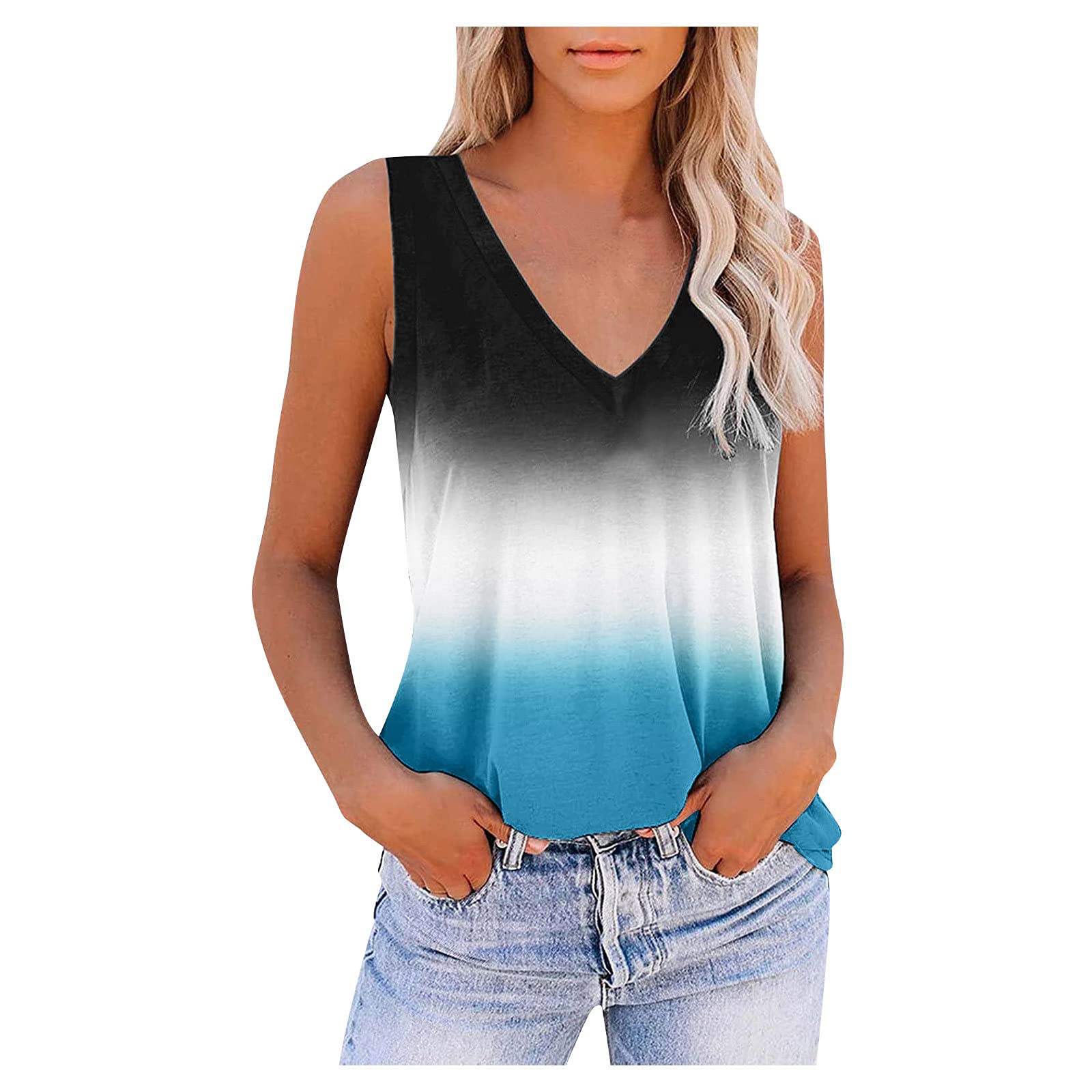 Women's Sleeveless V-Neck Athletic Tops - Printed Workout Shirts for Running, Gym & Casual Wear | Breathable Moisture-Wicking Fitness Tees for Yoga, Jogging & Everyday Comfort