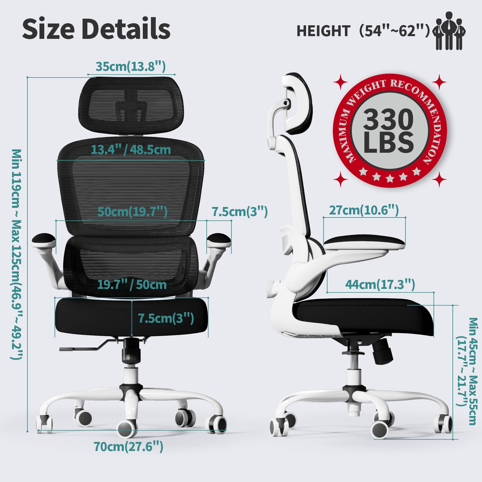 Ergonomic Office Chair with Wheels - 330 LBS Capacity Mesh Desk Chair for Home & Gaming - High Back Support for Long Hours - Black & White - Perfect for Home Office, Gaming Setup & Workspaces