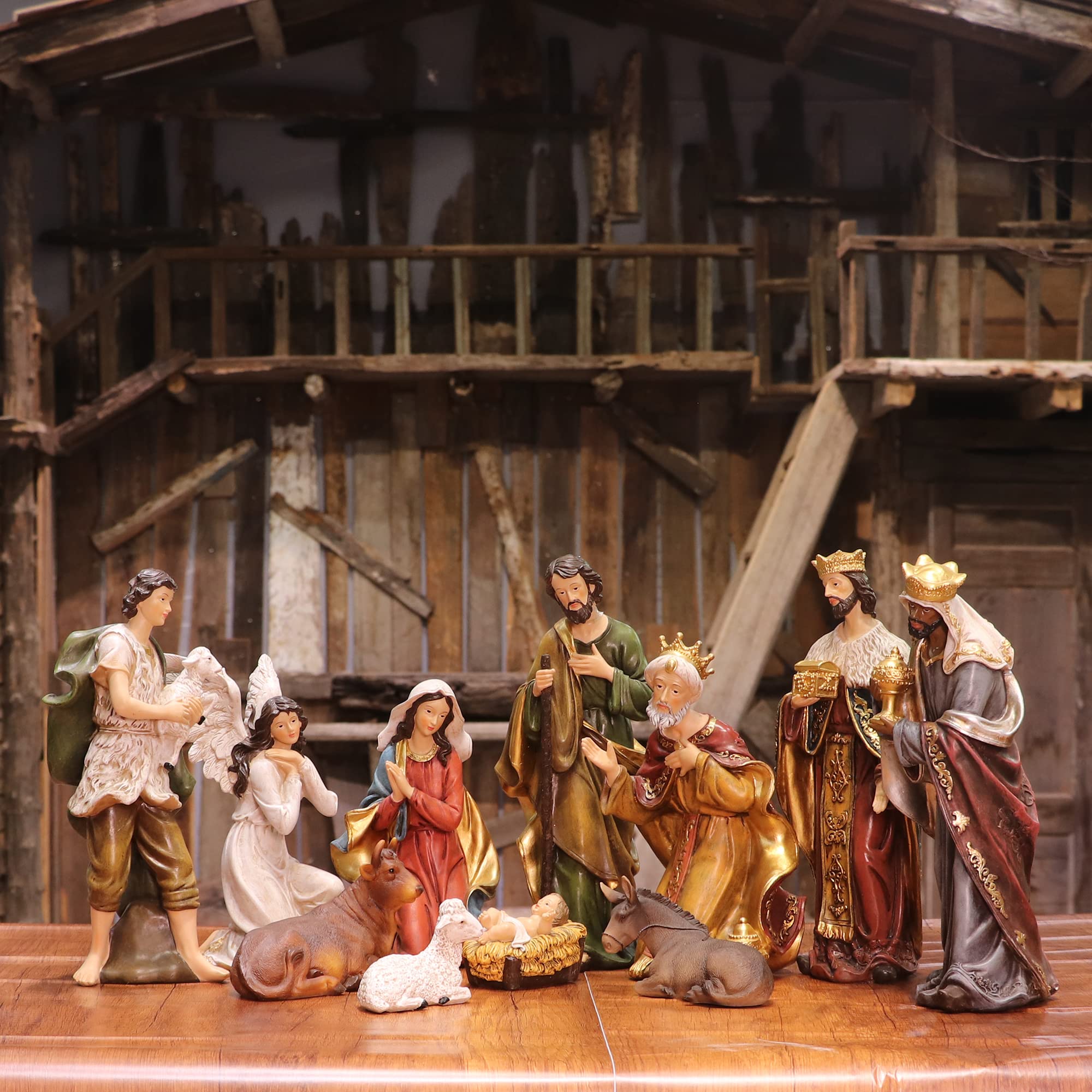Zayton Nativity Set - 11 Piece 8 Inch Christmas Scene Figurines with Jesus, Manger & Holy Family - Perfect for Indoor Home Decor, Church Display & Holiday Gift Giving