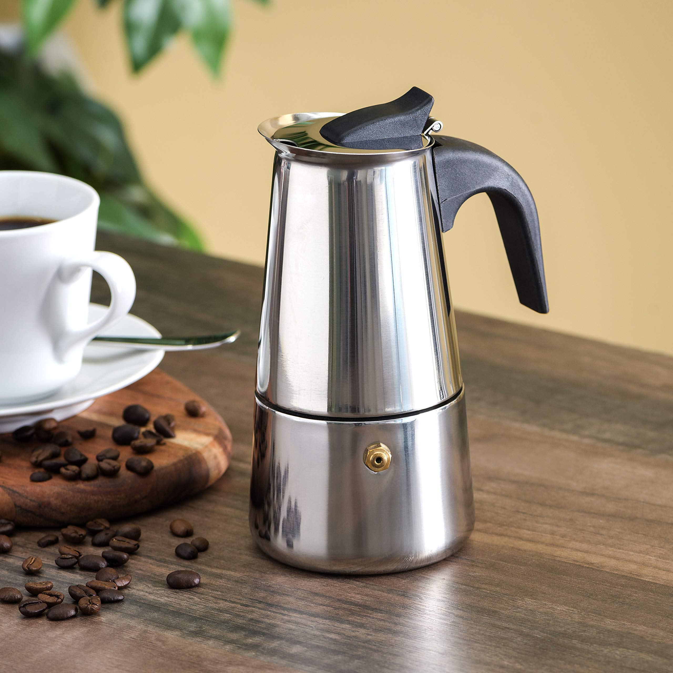 Premium Stainless Steel Stovetop Espresso Maker - 4 Cup Moka Pot for Authentic Italian Coffee | Silver Polished Coffee Maker for Gas & Electric Stoves | Perfect for Home, Office & Camping Use