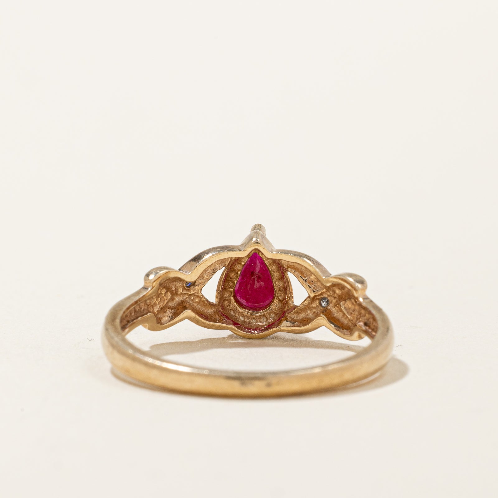 Pear Cut Ruby & Diamond Crossover Ring - 0.40ct Ruby & 0.02ctw Diamonds - Size 6.75 - Elegant Jewelry for Weddings, Anniversaries & Special Occasions