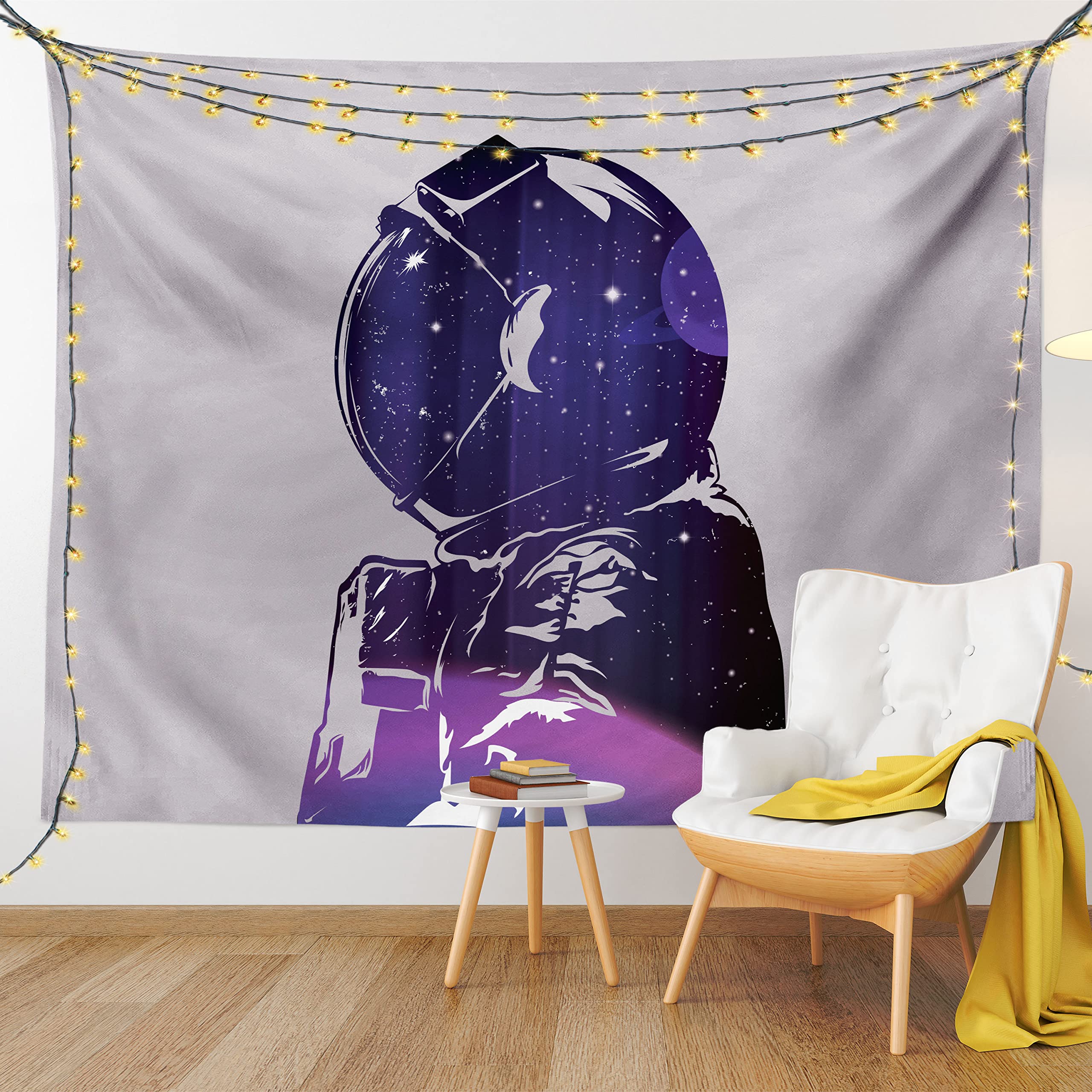 Ambesonne Outer Space Tapestry - Astronaut & Star Clusters Celestial Wall Art Decor | 45x30 Inch Pink Purple Galaxy Print Fabric Hanging for Bedroom, Living Room, Dorm | Perfect for Space Theme Parties & Meditation Rooms