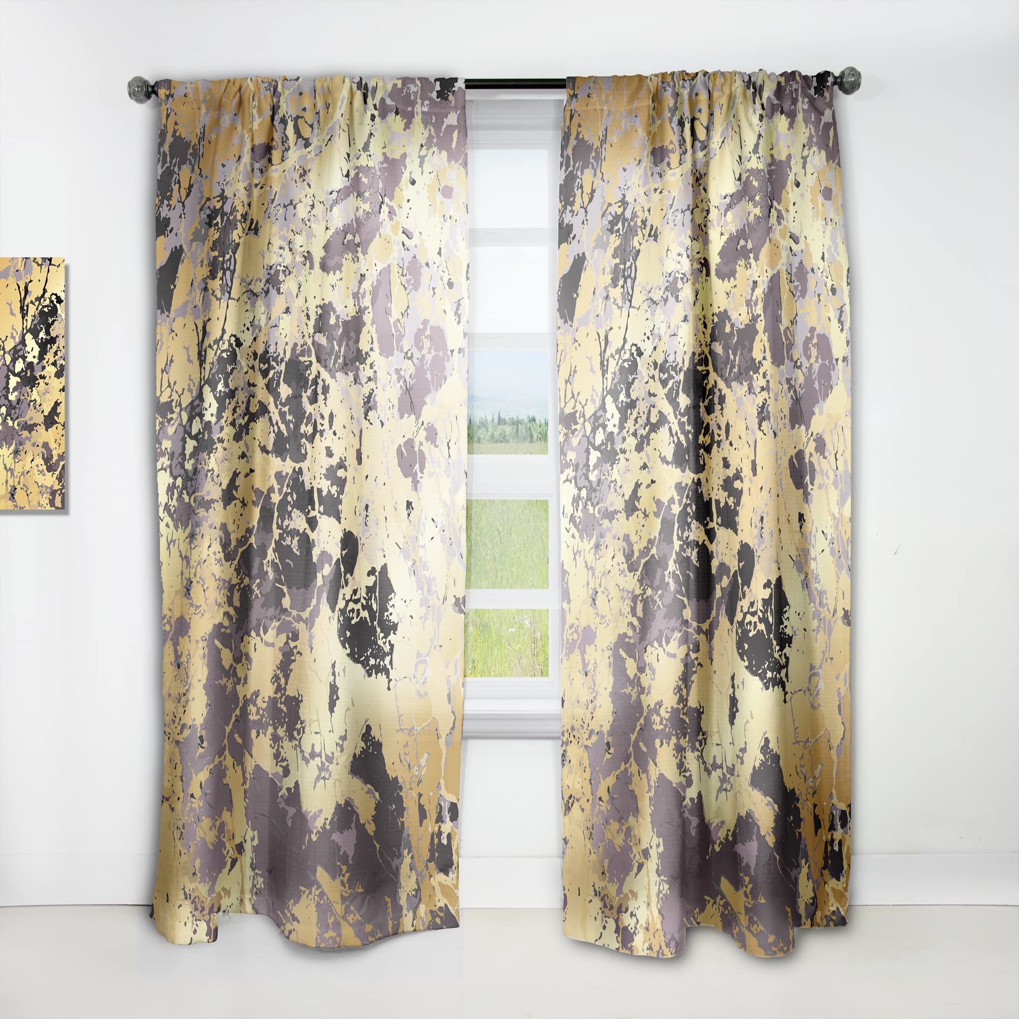 DesignQ Golden Marble Thermal Insulated Curtains - 52x108 Single Panel for Bedroom & Living Room - Blackout Drapes for Home Decor & Temperature Control