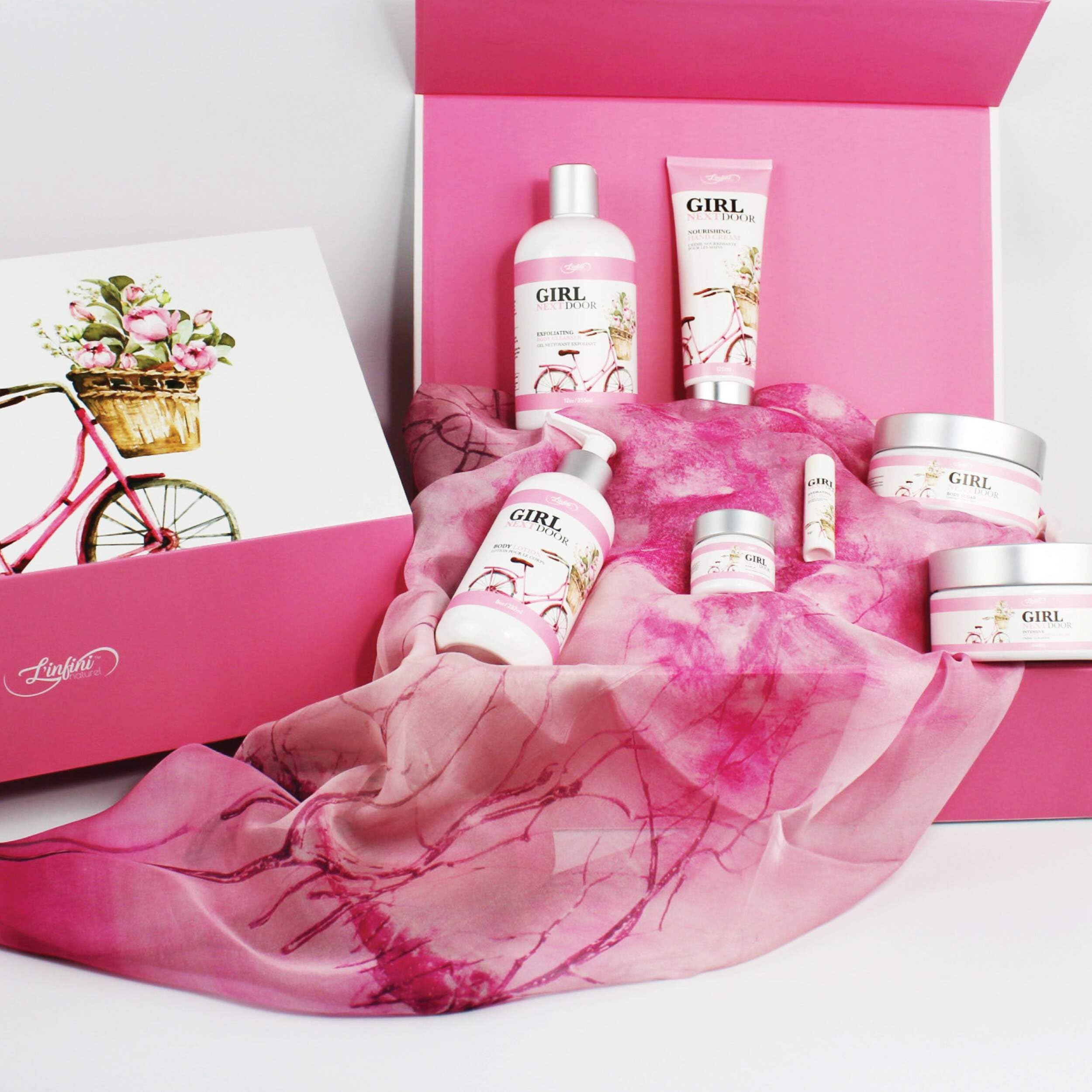 L'infini Naturel Luxurious Skincare Gift Set for Women - 7 Piece Beauty Bundle with Body Lotion, Sugar Scrub, Exfoliating Cleanser & Moisturizing Cream - Perfect Spa Day & Self Care Gift Set