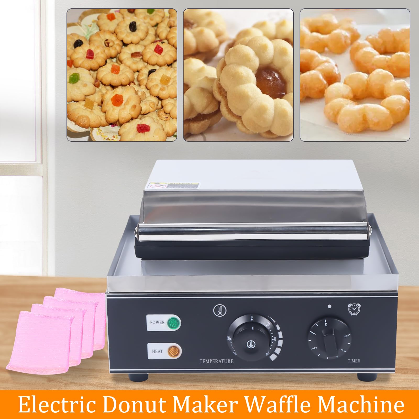 **Electric Mini Donut Maker Machine - 1500W Nonstick Commercial Doughnut Baker for Home Use, Stainless Steel, Makes 5 Blossom-Shaped Donuts - Perfect for Mini Pies, Quiches, Waffles & Breakfast Treats**