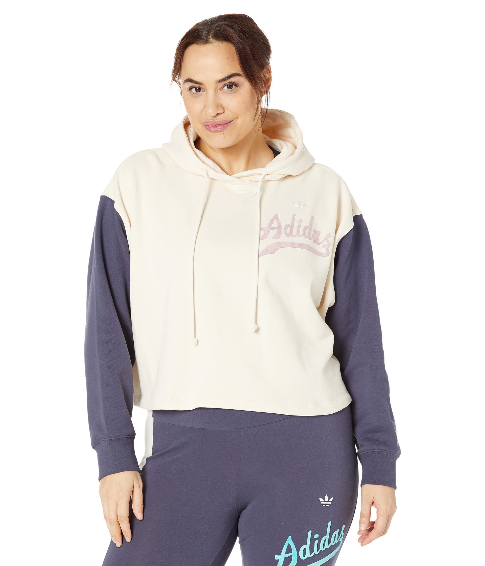 Adidas Originals Plus Size Logo Play Hoodie for Women - Wonder White/Shadow Navy 1X - Comfortable Oversized Pullover for Casual Wear, Gym & Street Style