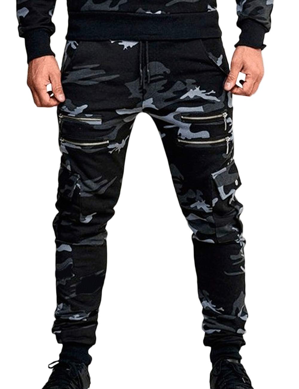 Men's High Waisted Camouflage Jogger Pants with Zipper & Drawstring - Breathable Activewear Sweatpants for Running, Gym & Outdoor Sports | Tactical Cargo Pants for Hiking & Workout