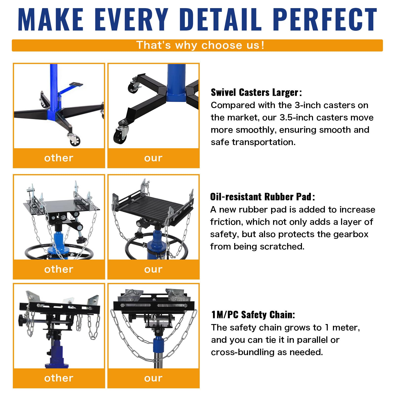 GARVEE 1322lbs Heavy Duty Transmission Jack Lift with Anti-Slip Rubber Pad, Adjustable Telescoping Hydraulic Transmission Jack for Car Repair, High Lift Single Telescopic Jacks Hoist with Foot Pedal (33.8