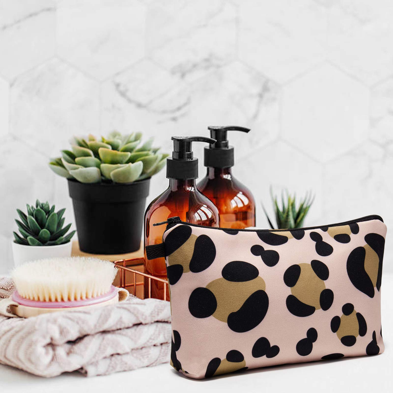 Waterproof Brown Leopard Makeup Bag for Women - Small Cosmetic Organizer Pouch for Purse, Travel & Gym - Perfect Gift for Girls & Teens