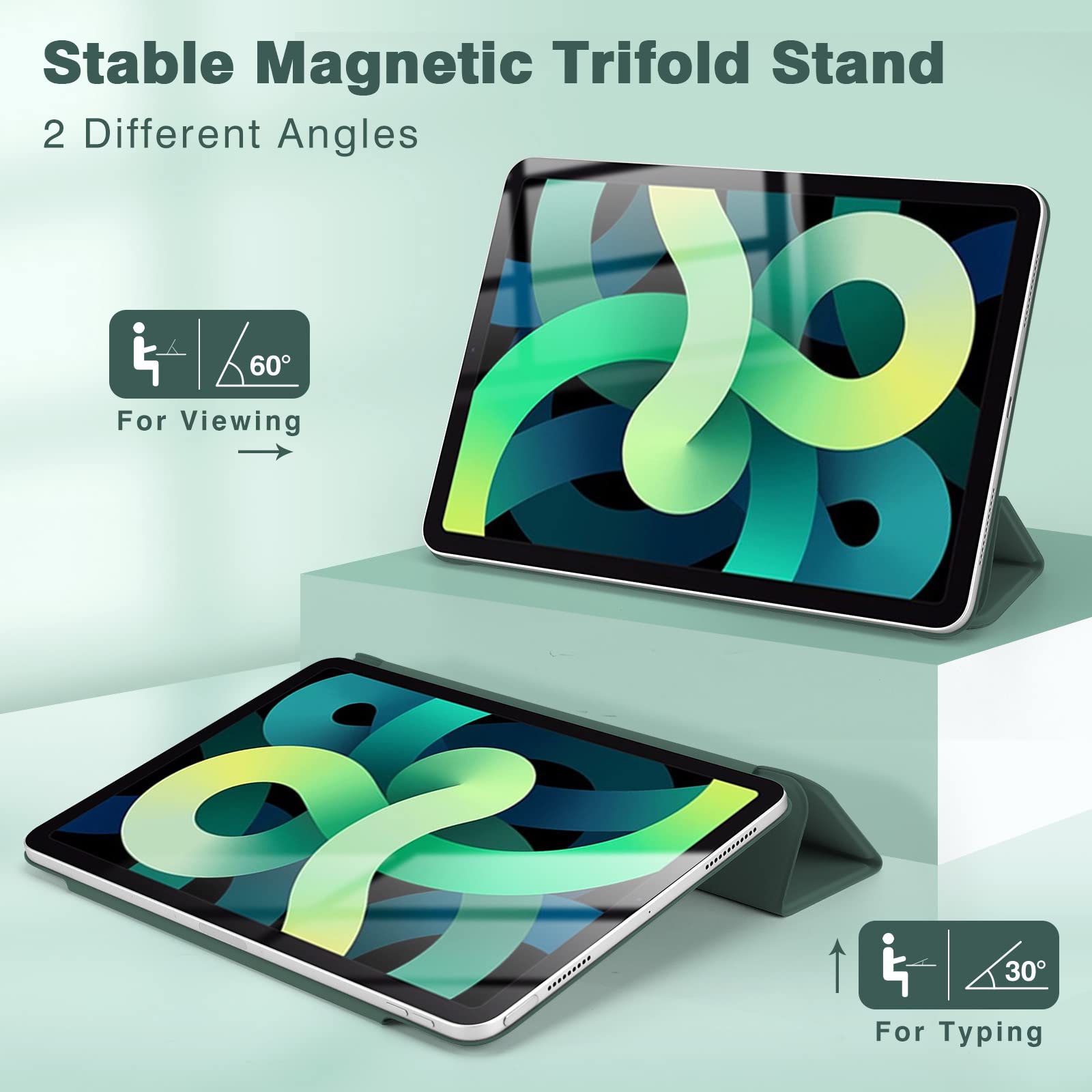 Magnetic Case for iPad Air 11 Inch M3/M2 2025/2024 - Smart Folio Cover for iPad Air 5th/4th Gen 10.9 Inch 2022/2020 - Trifold Stand with Auto Sleep/Wake - Apple Pencil Pro Compatible (Green) - Perfect for Work, Study & Travel Protection