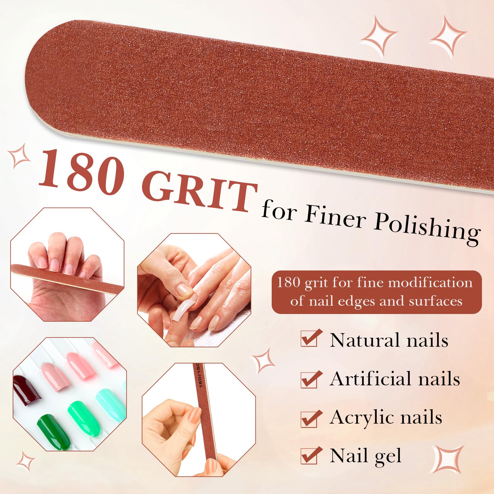 200 Pcs 180/180 Grit Wooden Nail Files - Double Sided Reusable Manicure Emery Boards for Natural & Acrylic Nails - Professional Salon Quality Nail Care Tools for Home & Spa Use