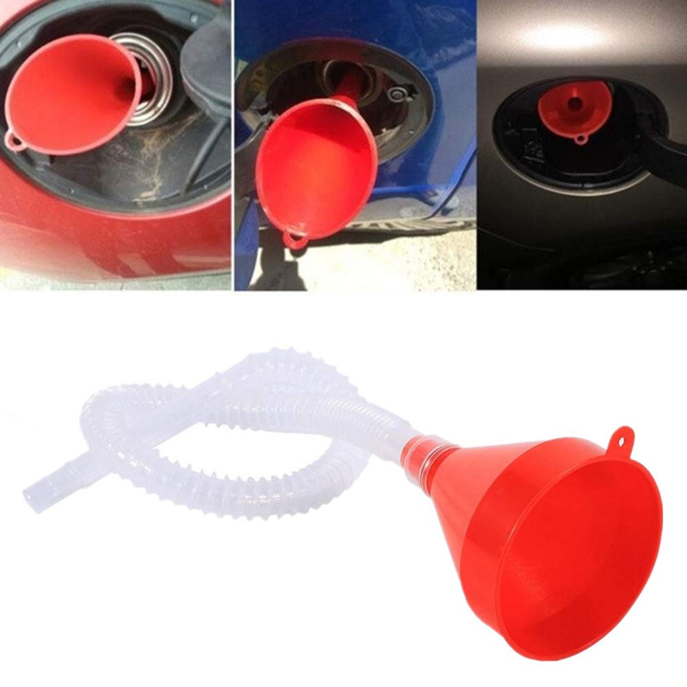 Universal Mini Red Flexible Plastic Funnel Set with Soft Pipe Spout - Perfect for Automotive, Motorcycle, Truck & Van Fluid Transfer - Essential for Gasoline, Oil, and Liquid Pouring Tasks