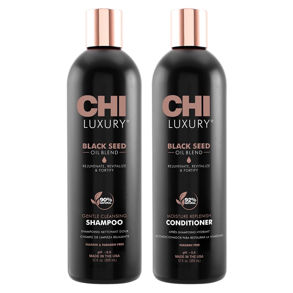 CHI Black Seed Oil Shampoo & Conditioner Set - Gentle Cleansing & Hydrating Hair Care (12oz x 2) | For Dry, Damaged Hair & Scalp Nourishment