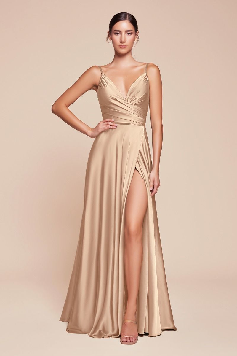 Erica Gown - Champagne Gold Soft Satin A-Line Sweetheart Neckline Dress for Wedding, Prom & Evening Party