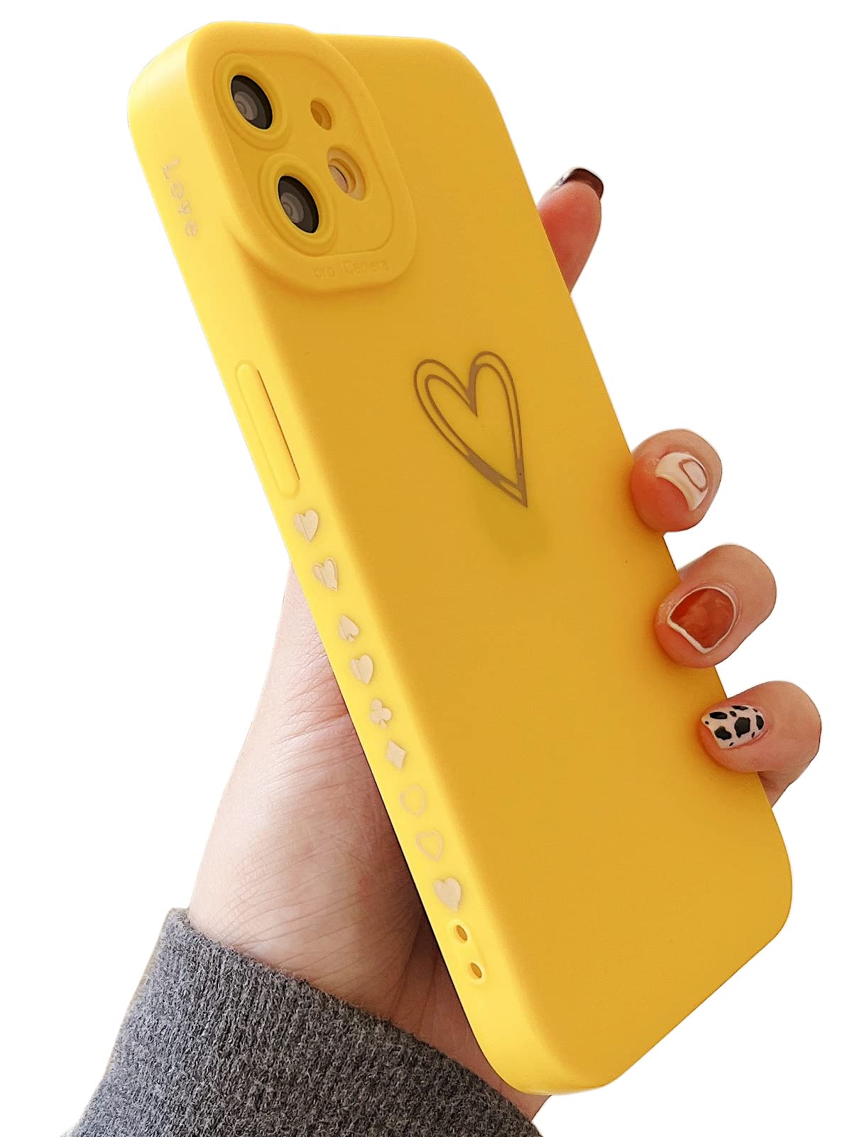 Qokey iPhone 11 Case 6.1 Inch (2019) - Cute Heart Design with Anti-Fall Camera Protection, Soft TPU Shockproof & Anti-Fingerprint Phone Cover for Women, Men - Yellow | Perfect for Daily Use, Work & Travel Protection