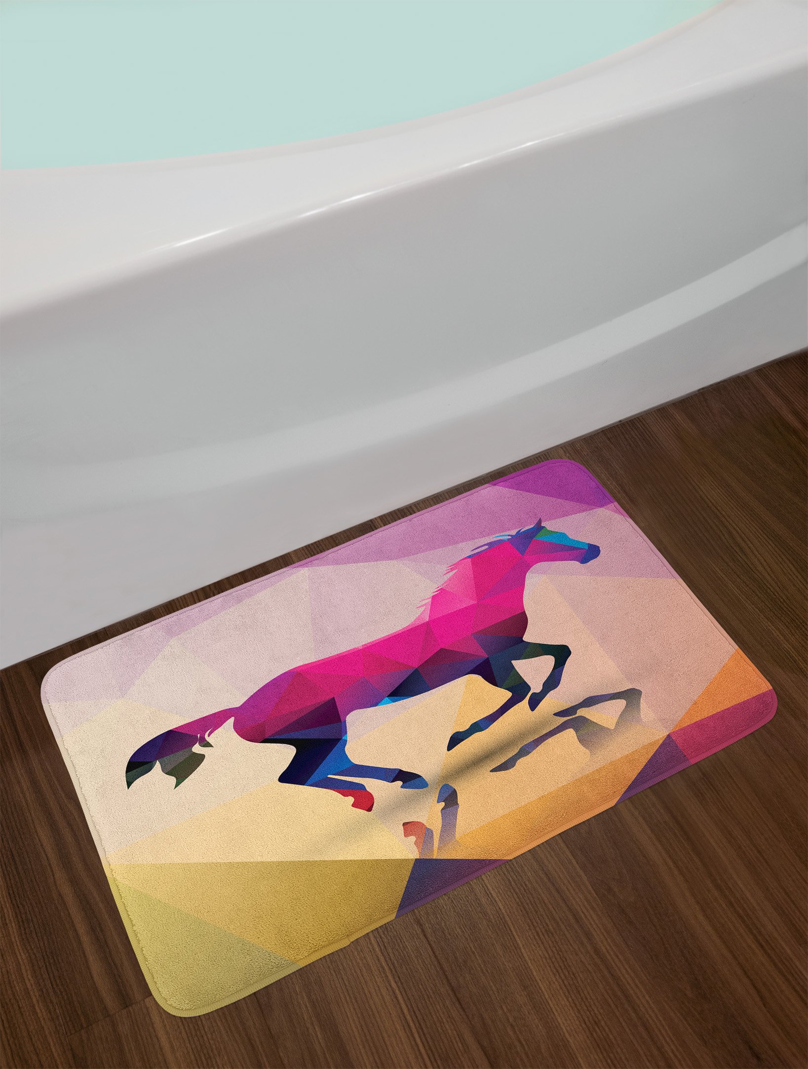 Ambesonne Non-Slip Geometric Bath Mat - Abstract Horse Pattern Plush Bathroom Rug, 30
