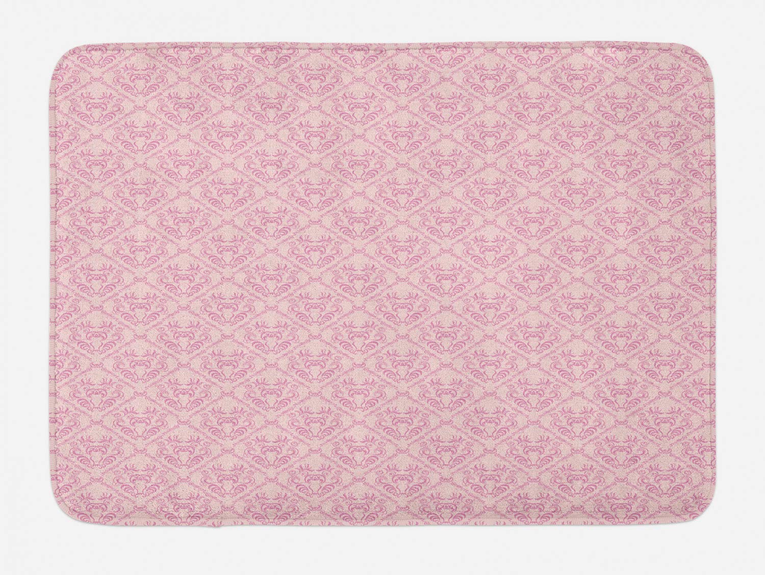 Ambesonne Pink Damask Bath Mat - Soft Non-Slip Floral Bathroom Rug 30