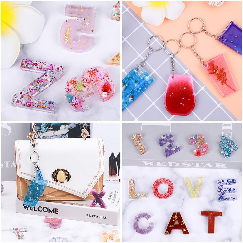 Anezus Alphabet Silicone Resin Molds - Letter & Number Epoxy Molds for DIY Keychain Jewelry Making, Includes Keychain Rings & Pin Vise Set - Perfect for Resin Casting, DIY Gifts, and Handmade Crafts (Ideal for Birthday, Christmas, and Personalized Gifts)