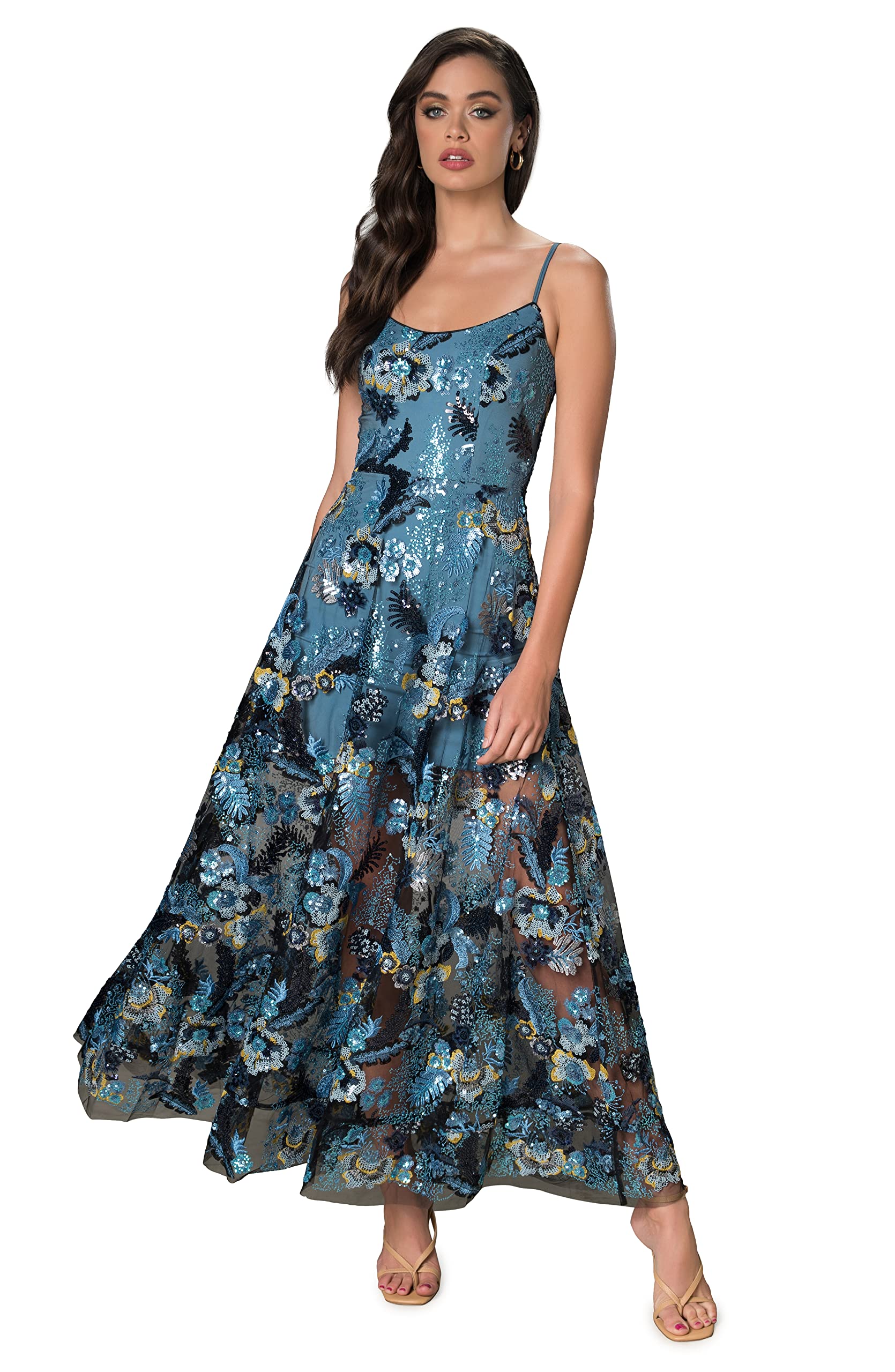 Dress the Population Women's Umalina Fit and Flare Maxi Dress - Elegant Long Formal Gown for Weddings, Parties & Special Occasions