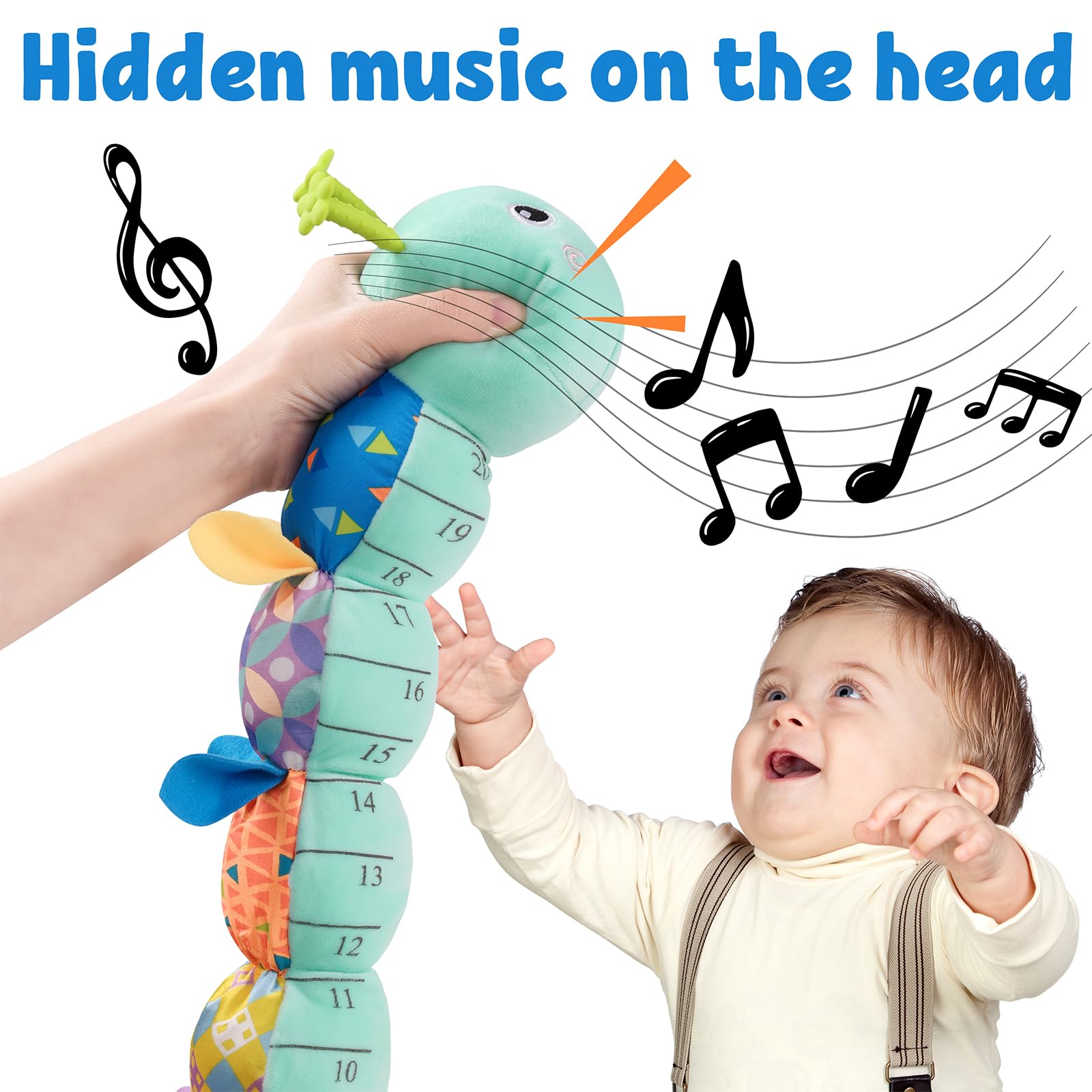 LIGHTDESIRE Musical Caterpillar Baby Toy - Soft Stuffed Animal with Ruler Design & Bell Ring, Teething Toy for Infants 0-12 Months (Blue) | Perfect for Tummy Time, Sensory Play & Early Learning Development
