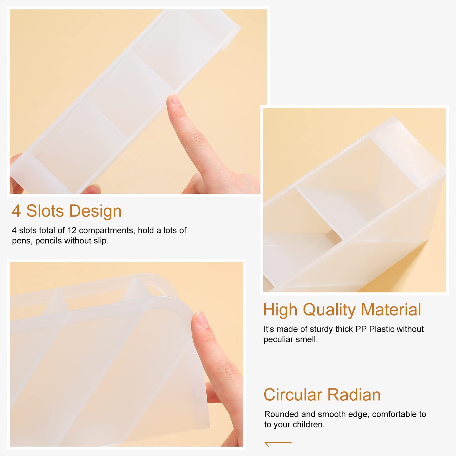 6-Piece Desk Pen Pencil Organizer Set - 24 Compartment Plastic Marker Holder for Office, School & Home Supplies (Translucent White) - Perfect for Organizing Pens, Pencils, Markers & Stationery on Desks, Countertops or Workstations