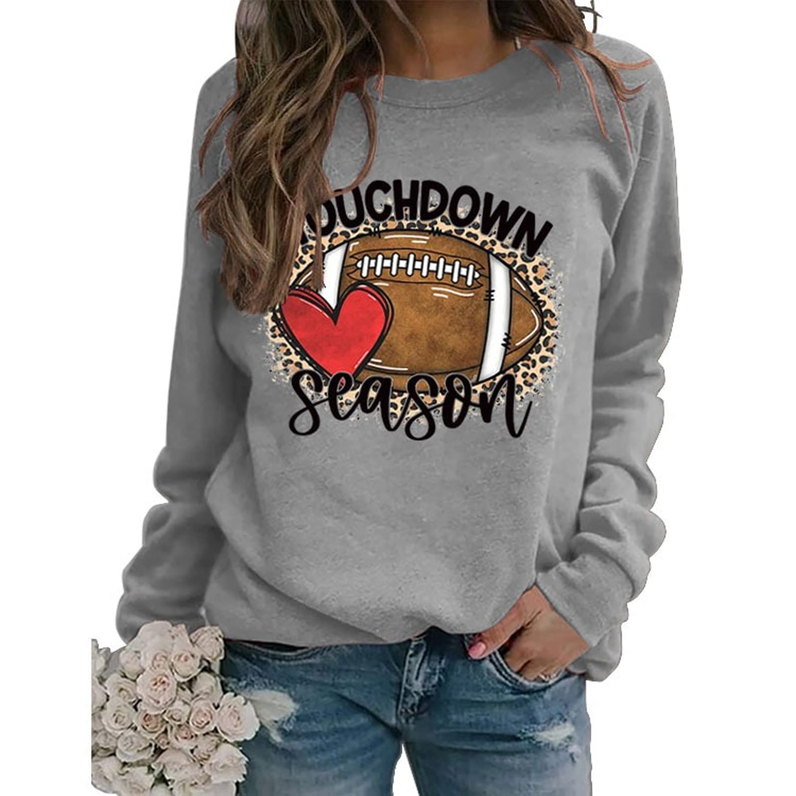 YourTops Women's Touchdown Season Football Sweatshirt - Game Day Long Sleeve Pullover for NFL Fans - Perfect for Tailgating, Football Parties & Casual Wear