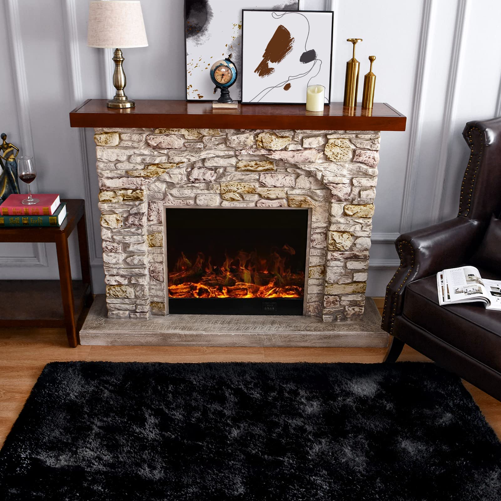 Keeko Soft Fluffy Shag Rug 2x4 Feet - Black Fuzzy Bedroom Runner for Kids Room, Nursery, Living Room & Dorm Decor | Cozy Indoor Area Carpet for Boys, Girls & Baby Rooms - Perfect for Bedside, Entryway & Play Areas