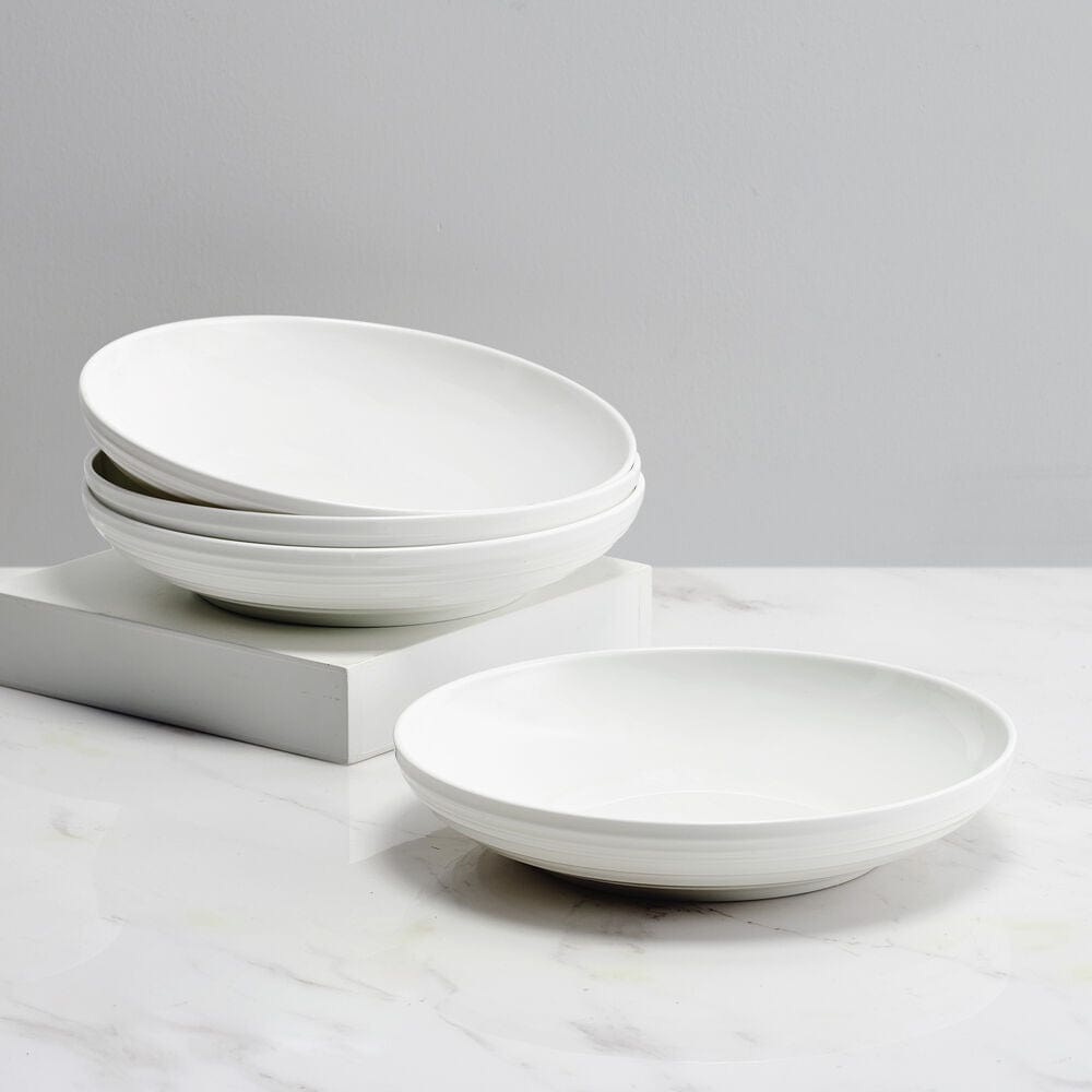 Swirl Bone 4-Piece Pasta Bowl Set - Durable Ceramic Soup & Salad Bowls for Pasta, Ice Cream, Desserts - Perfect for Family Dinners & Entertaining