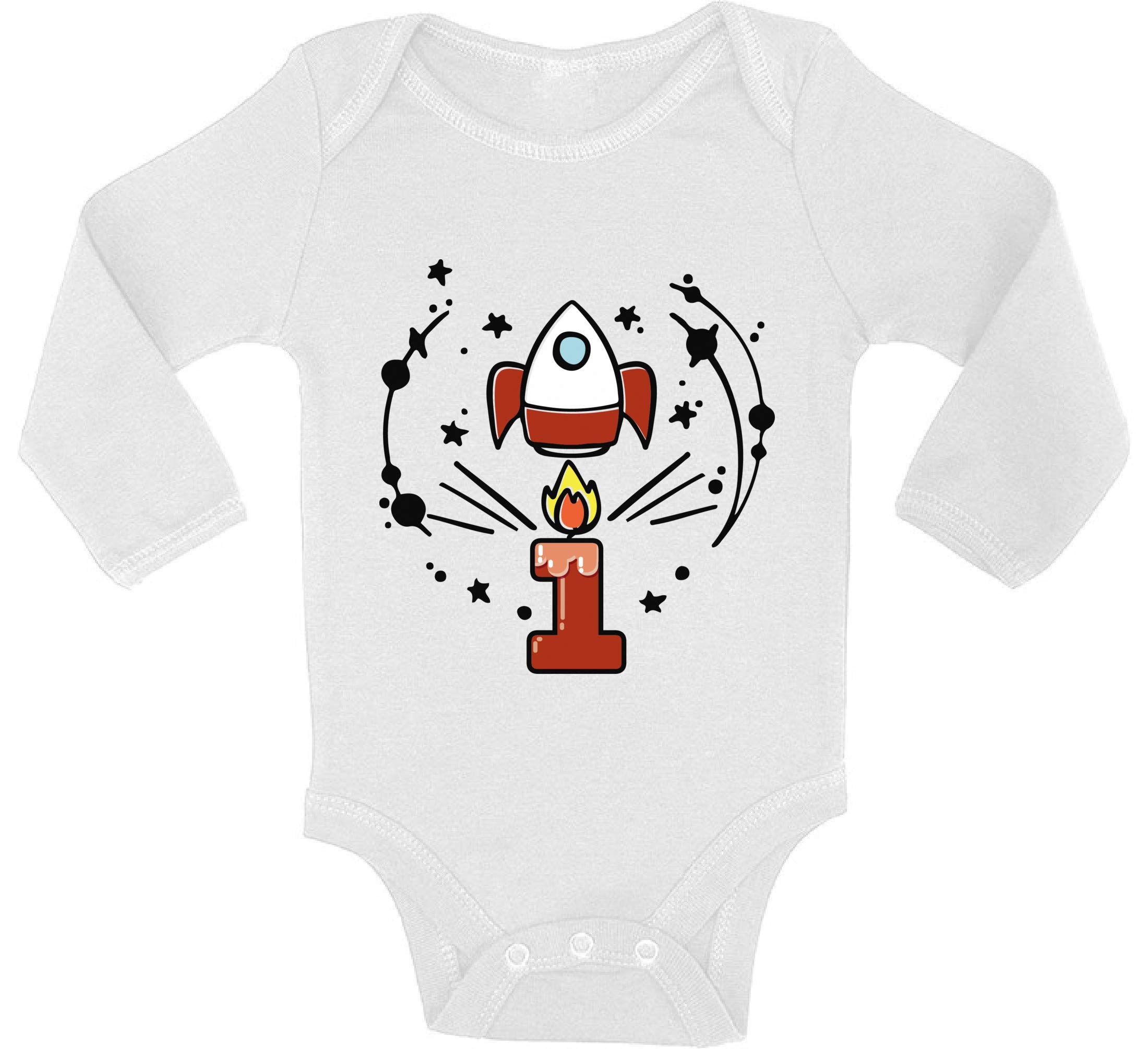 1 Year Old Rocket Space Baby Bodysuit - Long Sleeve Birthday Outfit for Boys & Girls | Perfect for First Birthday Photos, Space-Themed Parties & Casual Wear