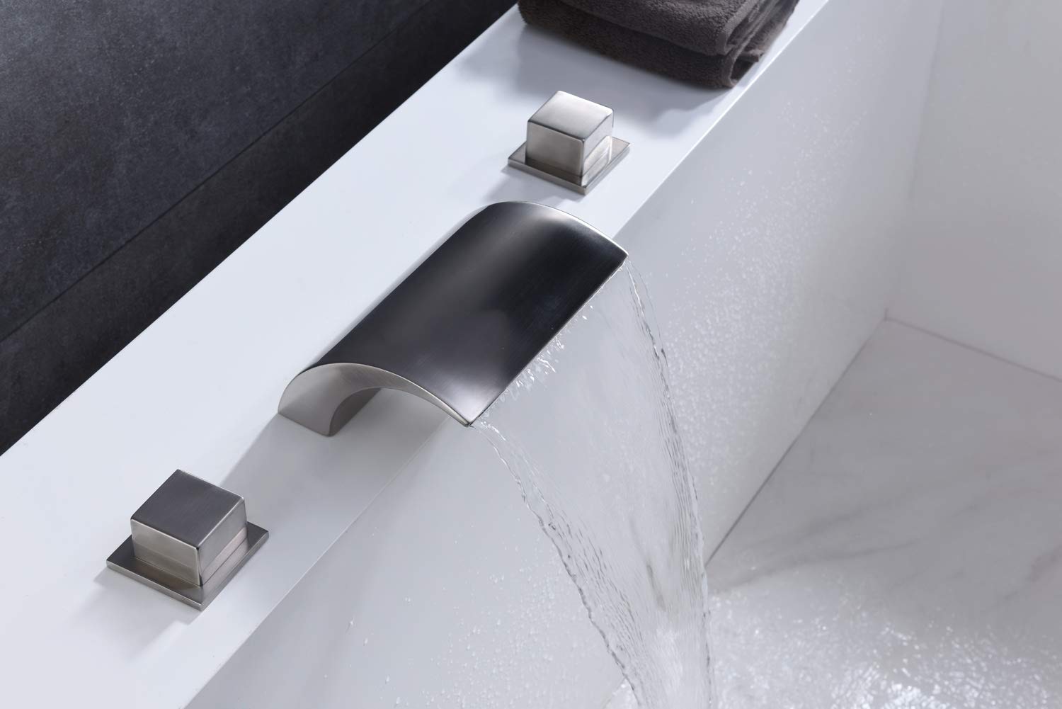Premium Roman Tub Faucet Brushed Nickel - High Flow Waterfall Spout with Valve & Trim Set | Perfect for Luxury Bathrooms & Spa Retreats