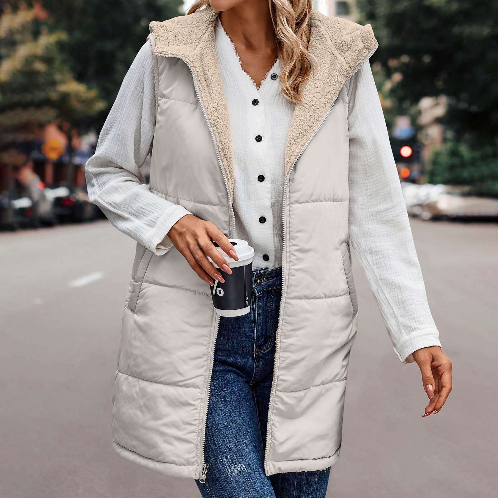 Women's Fleece Vest Sleeveless Zip Up Hooded Jacket - Soft Fuzzy Sherpa Lined Winter Coat with Pockets, Warm Waistcoat Body Warmer for Outdoor Activities, Hiking & Casual Wear