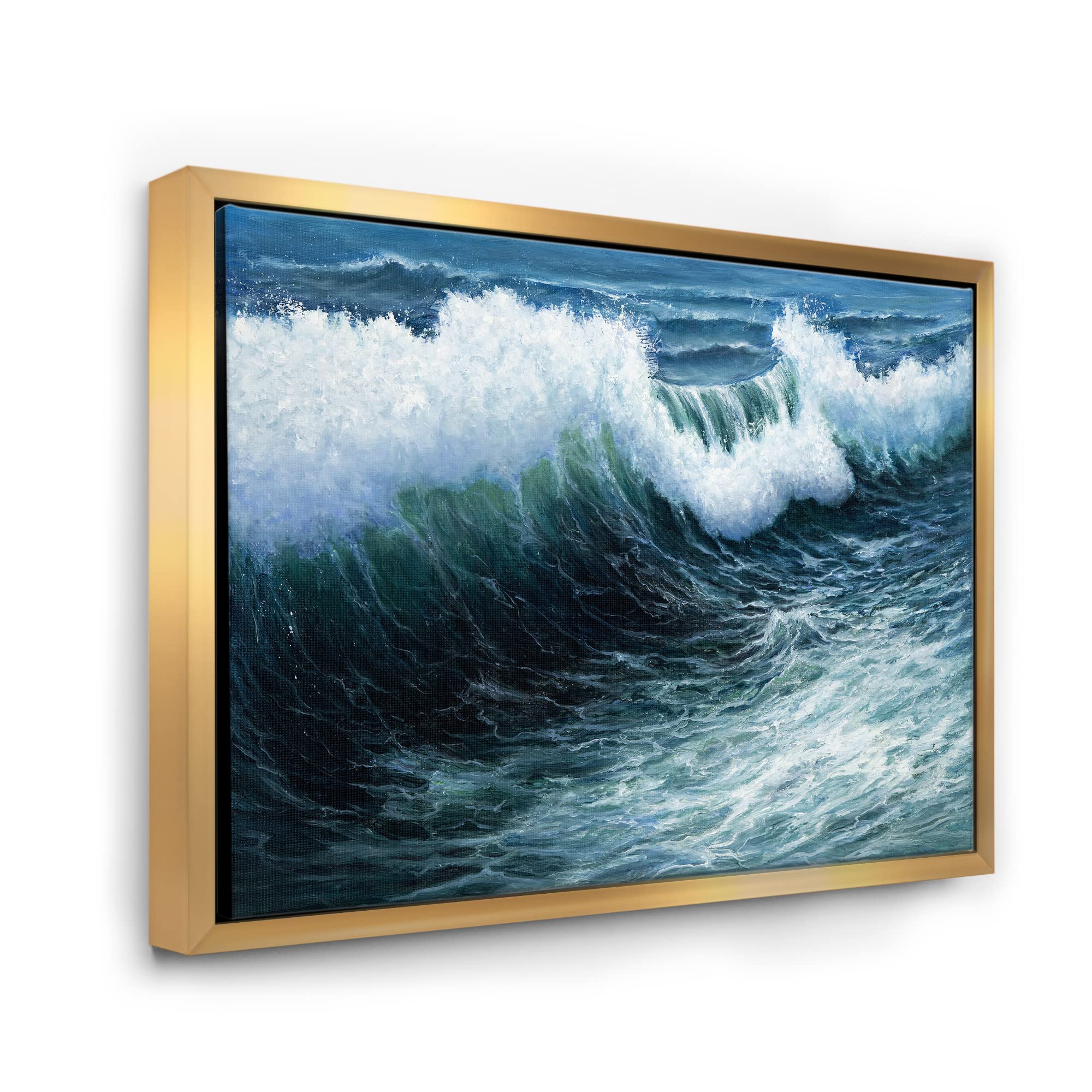 DesignQ Storm Waves In The Ocean - Coastal Themed Framed Canvas Wall Art Print for Living Room, Bedroom & Office Decor | Nautical Home Decor