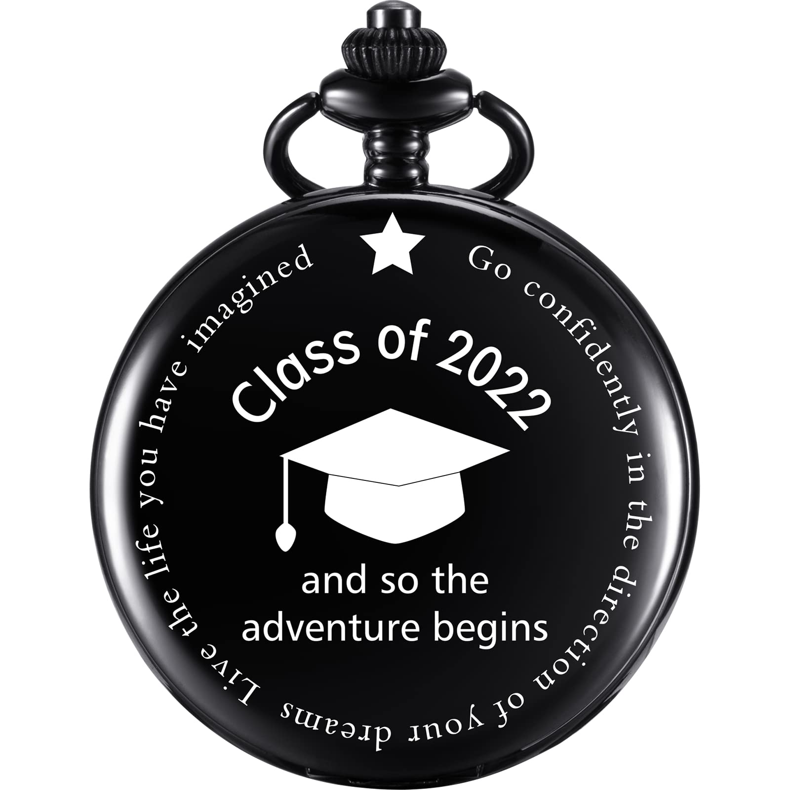 2022 Graduation Engraved Pocket Watch Gift Set for Men & Women - 'So The Adventure Begins' - Perfect for Commencement Ceremonies, Alumni Gifts & Special Occasions