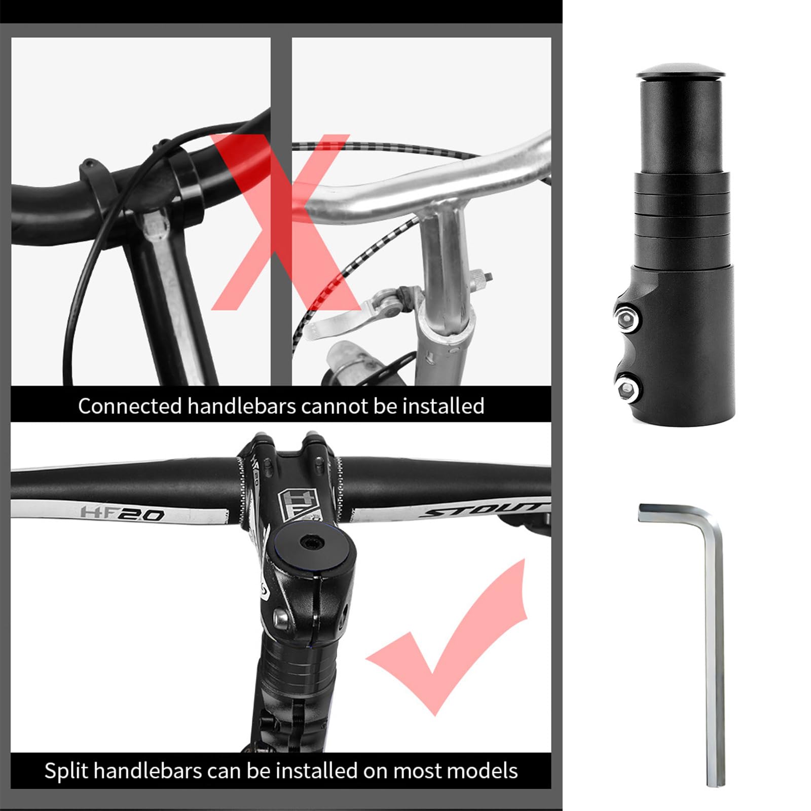 ECOMAID Adjustable Bike Stem Riser - Aluminum Alloy Bicycle Fork Stem Extender for Mountain & Road Bikes | Handlebar Height Adjuster for Comfortable Cycling & Commuting