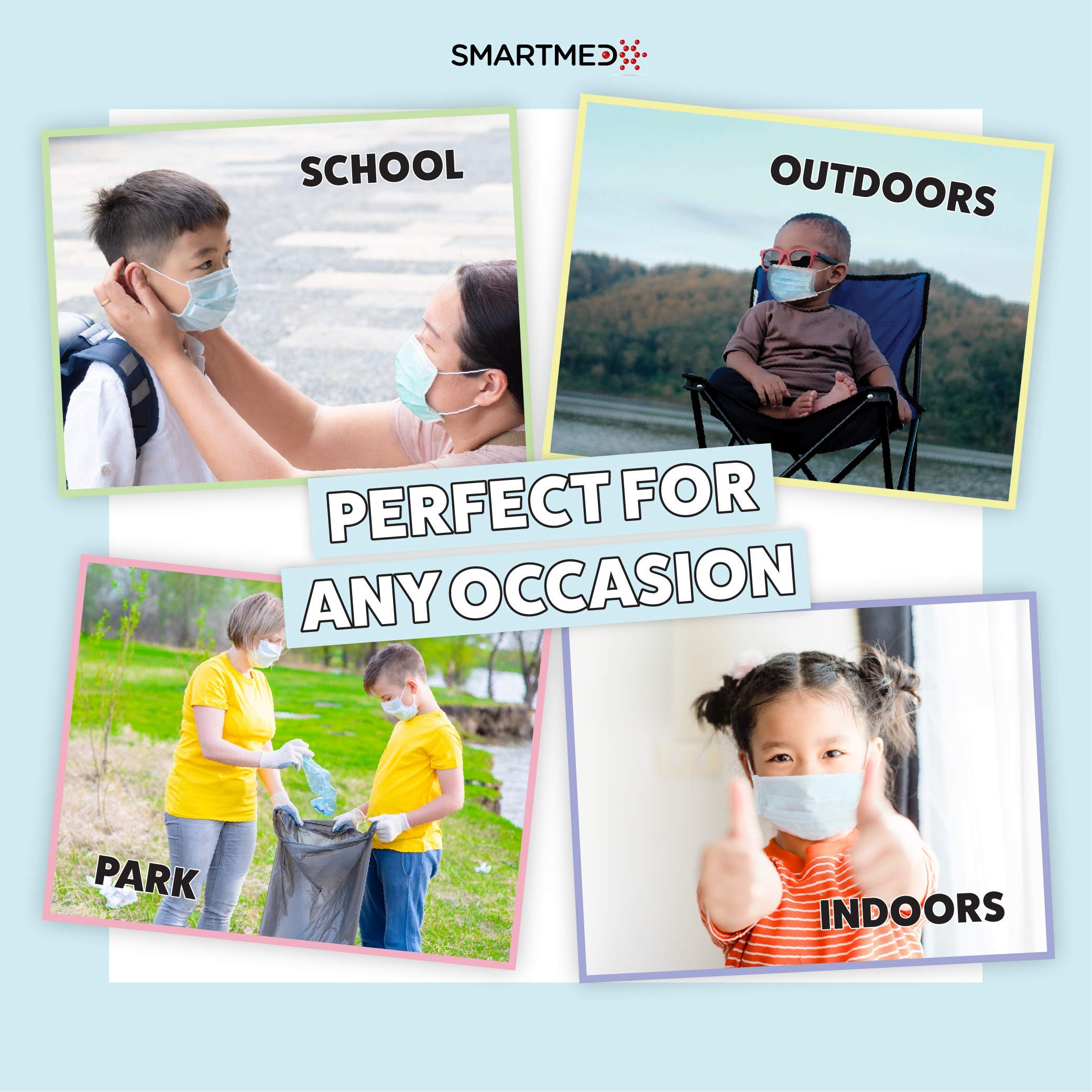 50-Pack Kids Disposable 3-Ply Face Masks with Earloop | Breathable & Waterproof Protection | High Filtration Efficiency | Perfect for School, Travel & Public Outings