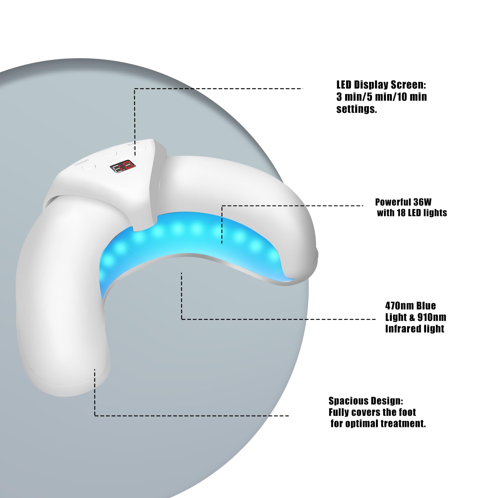 Blue Light Therapy for Nail Fungus Treatment - 470nm & 910nm Infrared LED Device for Thick, Discolored & Damaged Nails - At-Home Podiatry Care Solution for Toenail & Fingernail Health