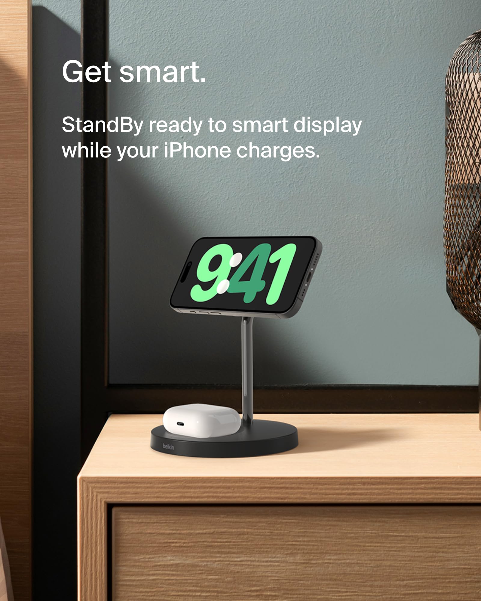 Belkin MagSafe 2-in-1 Fast Wireless Charging Stand for iPhone 16/15/14/13 & AirPods - MFi Certified Magnetic Charging Station for Multiple Apple Devices - Black - Perfect for Home, Office & Travel Charging
