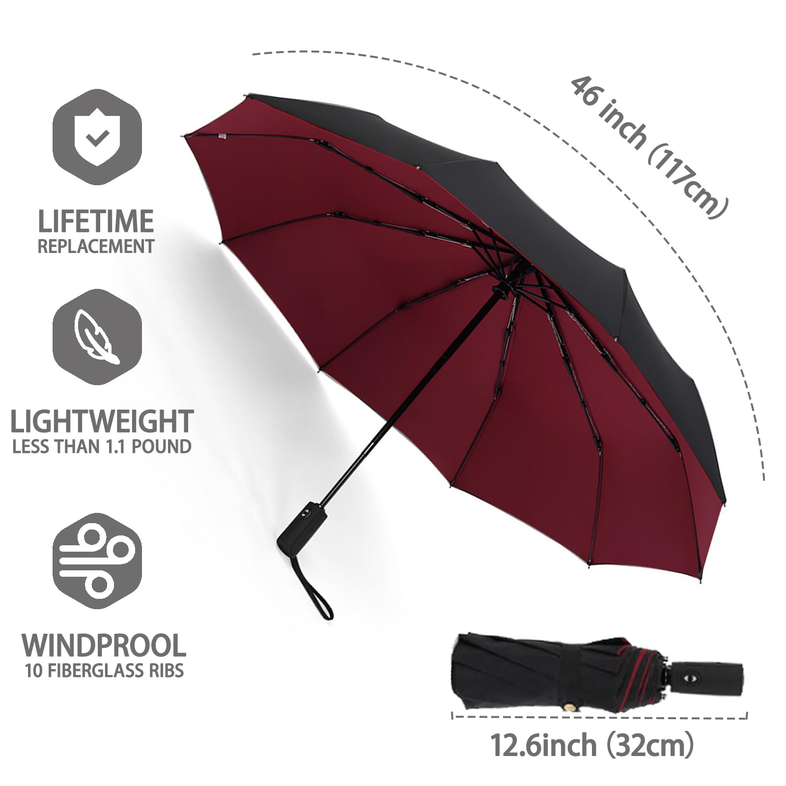Windproof Travel Umbrella - Automatic Open & Close, Compact Folding Design, Strong Wind-Resistant for Rainy Days - Perfect for Commuting, Outdoor Activities and Travel Accessories