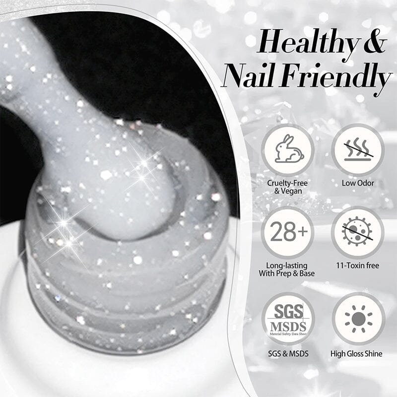 White Reflective Glitter Gel Polish - SZ12 Milky Melee 10ml Nail Art Kit for Manicure & Pedicure - Perfect for Salon, Home DIY, Parties & Special Occasions