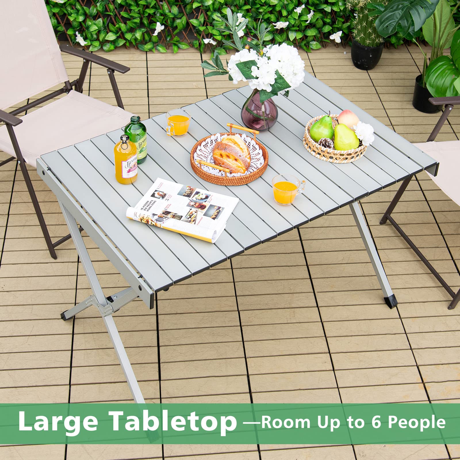 Giantex Folding Camping Table for 6-8 People, Portable Roll Up Picnic Table with Carry Bag - Lightweight Aluminum Outdoor Dining Table for BBQ, Grill, Travel, Beach, Backyard (110cm) - Perfect for Camping Trips, Tailgating & Outdoor Parties