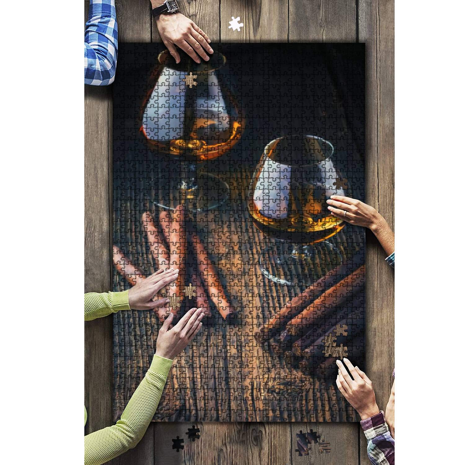 1000-Piece Wooden Jigsaw Puzzle - Premium Cigars & Cognac Whiskey Design - Fun Challenging Adult Puzzle Game - DIY Educational Toy Gift for Men & Women - Home Decor & Office Stress Relief Activity
