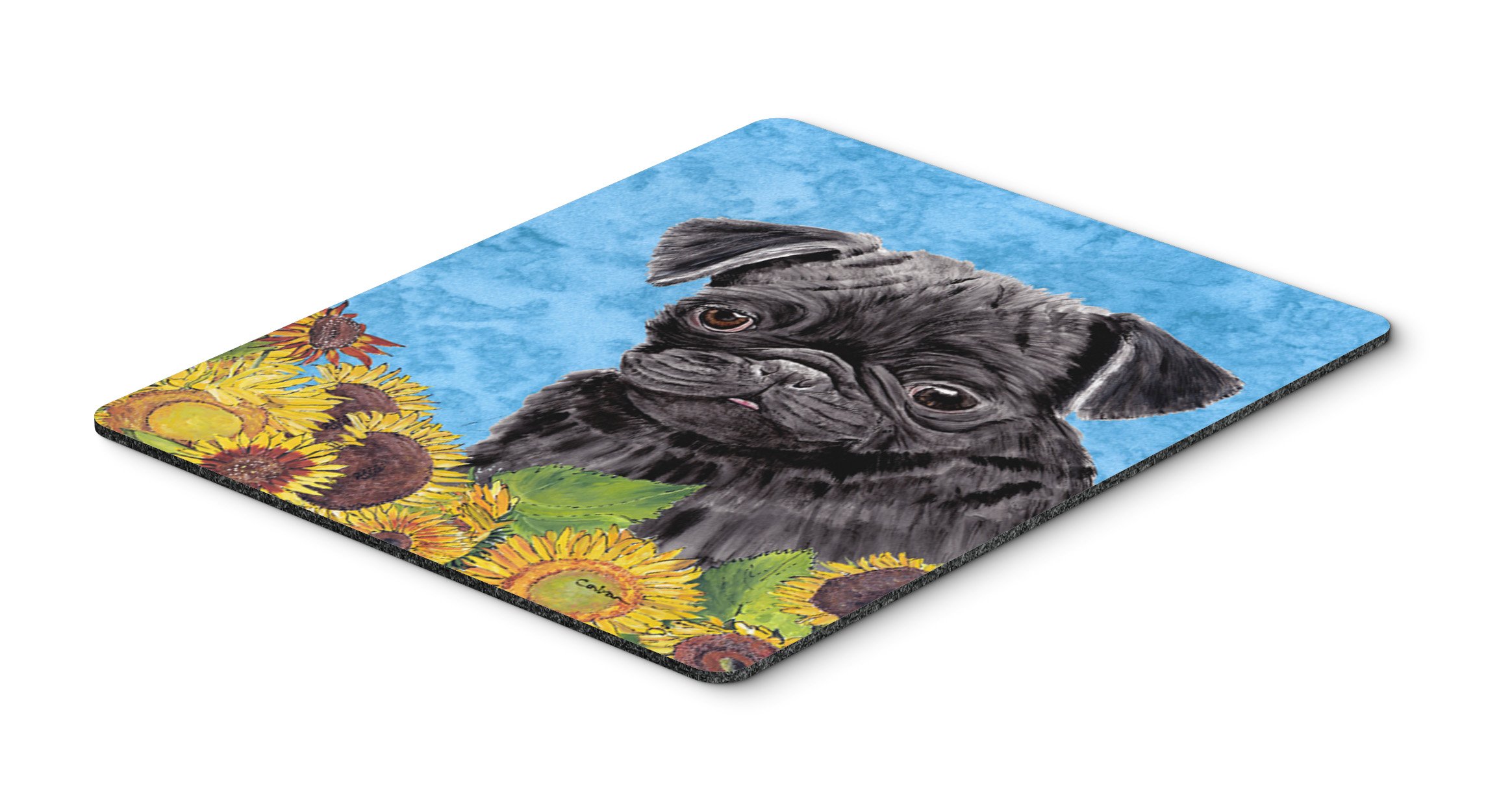 Caroline's Treasures SC9062MP Pug in Summer Flowers Mouse Pad - Large Washable Non-Slip Desk Mat for Home Office, Gaming & Computer Work | Perfect for Laptops, Hot Pads & Trivets | Cute Home Decor & Functional Workspace Accessory