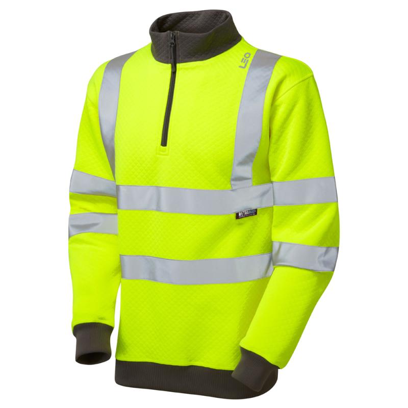LEO BRYNSWORTHY ISO 20471 Class 3 High Visibility 1/4 Zip Sweatshirt - Reflective Safety Workwear for Construction & Outdoor Activities
