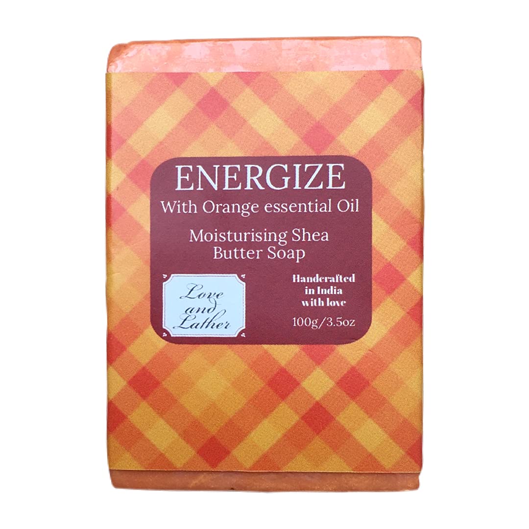 Organic Shea Butter Soap Bar with Orange Essential Oil - 100g Moisturizing & Nourishing Handmade Soap for All Skin Types | Natural, Paraben & SLS Free | Perfect for Dry Skin Care, Aromatherapy & Relaxing Bath Time