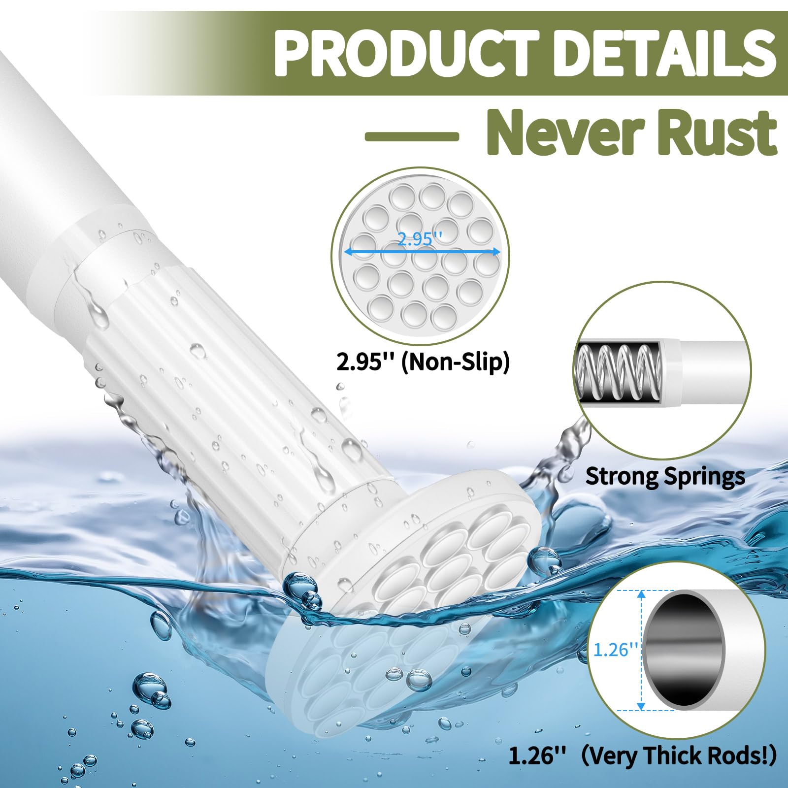 Adjustable White Shower Curtain Rod 51-86 Inch - No Drill Bathroom Window Closet Rod - Rustproof 1.26