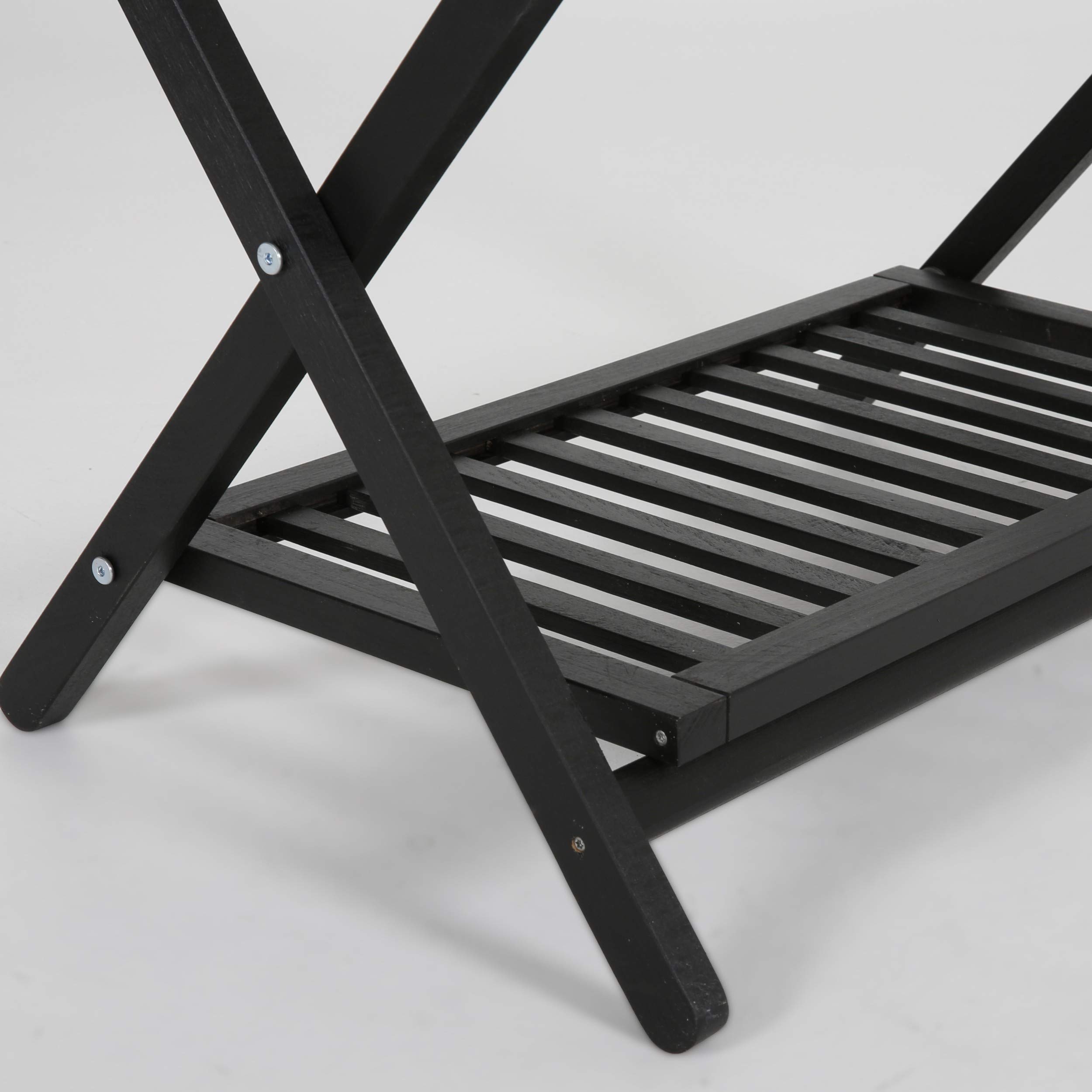 Premium Beech Wood Folding Luggage Rack with Woolen Strips - 18x30 Inches, 200 lbs Capacity - Black - Ideal for Home, Hotel, Gym & Spa Guest Rooms - Durable Suitcase Stand with Shelf for Travel Storage & Organization