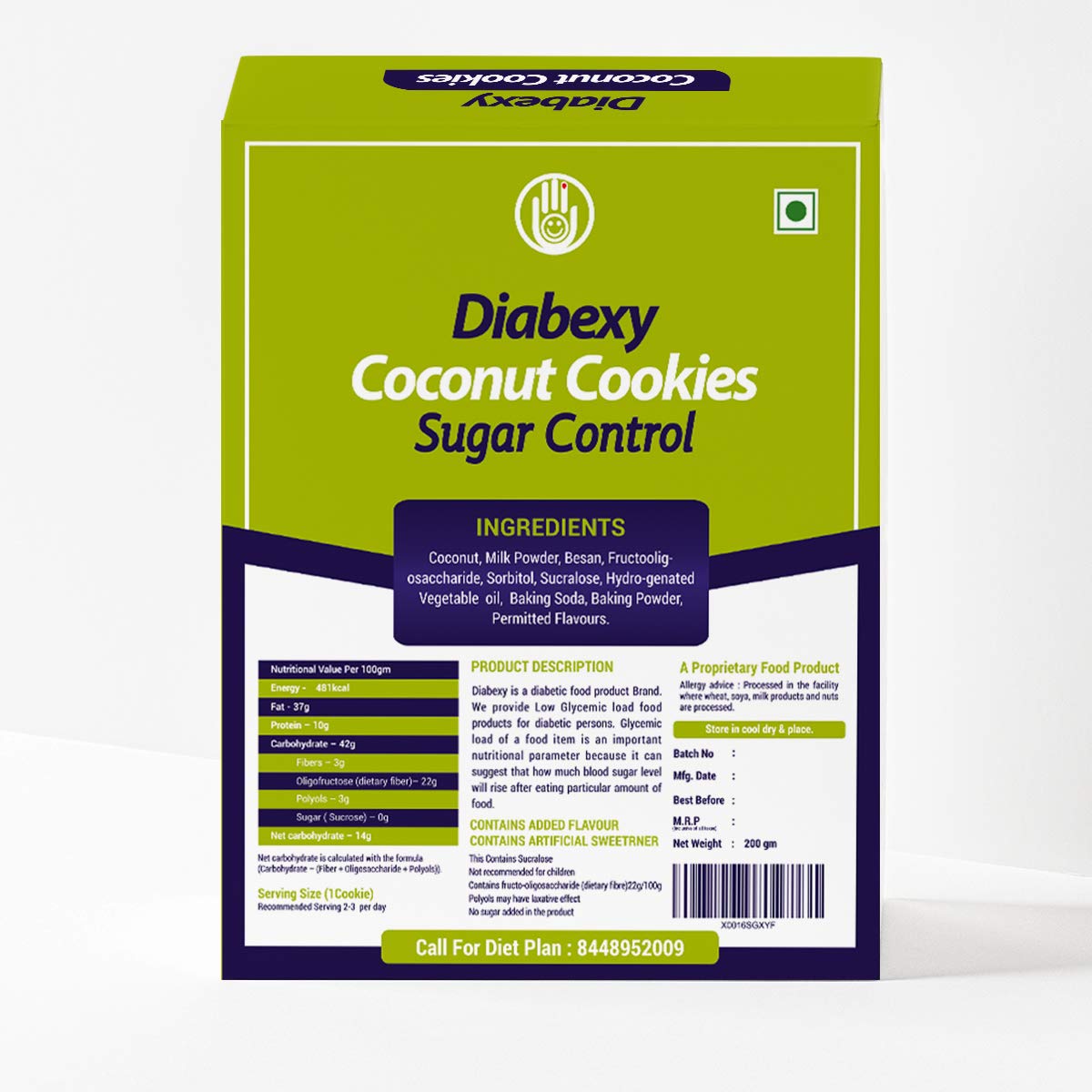 Diabexy Sugar Control Cookies - Low Glycemic Snack for Diabetics, Keto & Weight Loss (10-Pack, Coconut Flavor) | Healthy Dessert for Office, Travel & Gift Giving